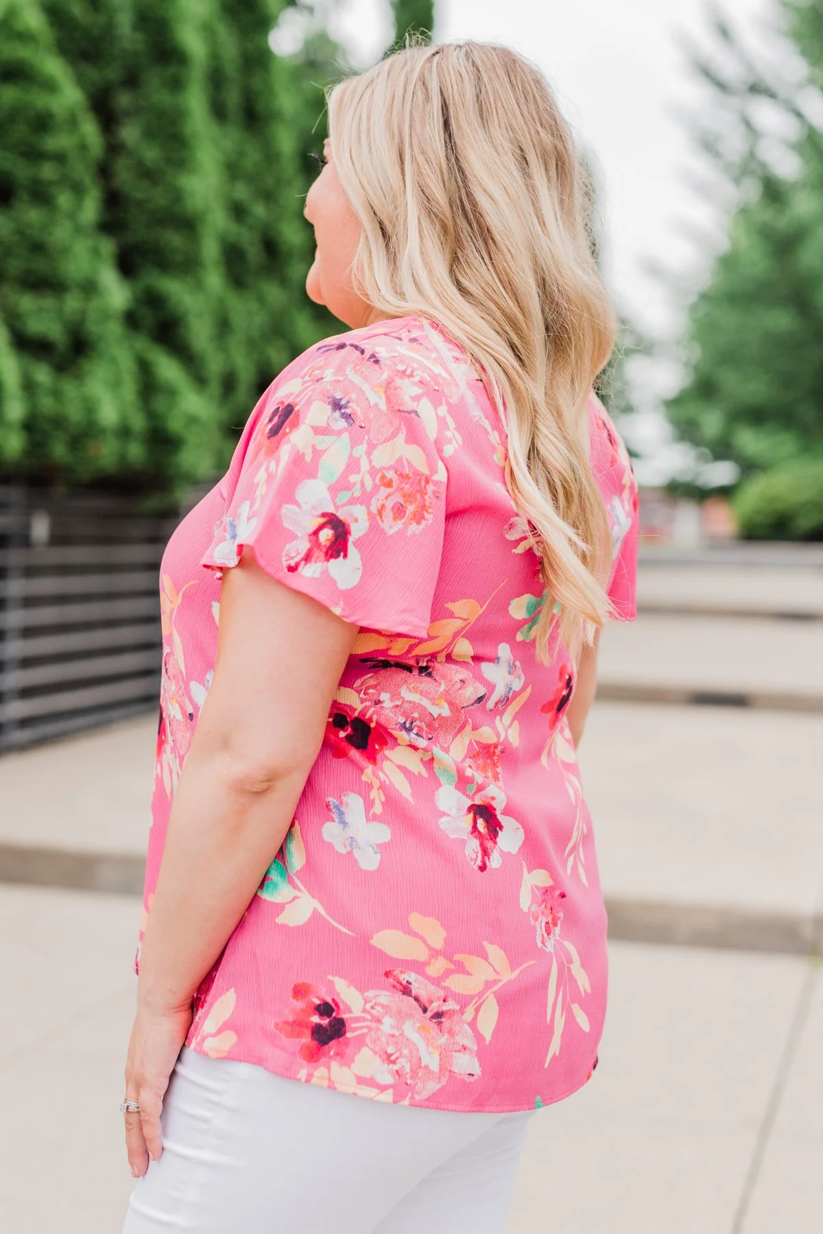 Lovely Lady Floral Short Sleeve Top- Pink - Image 12