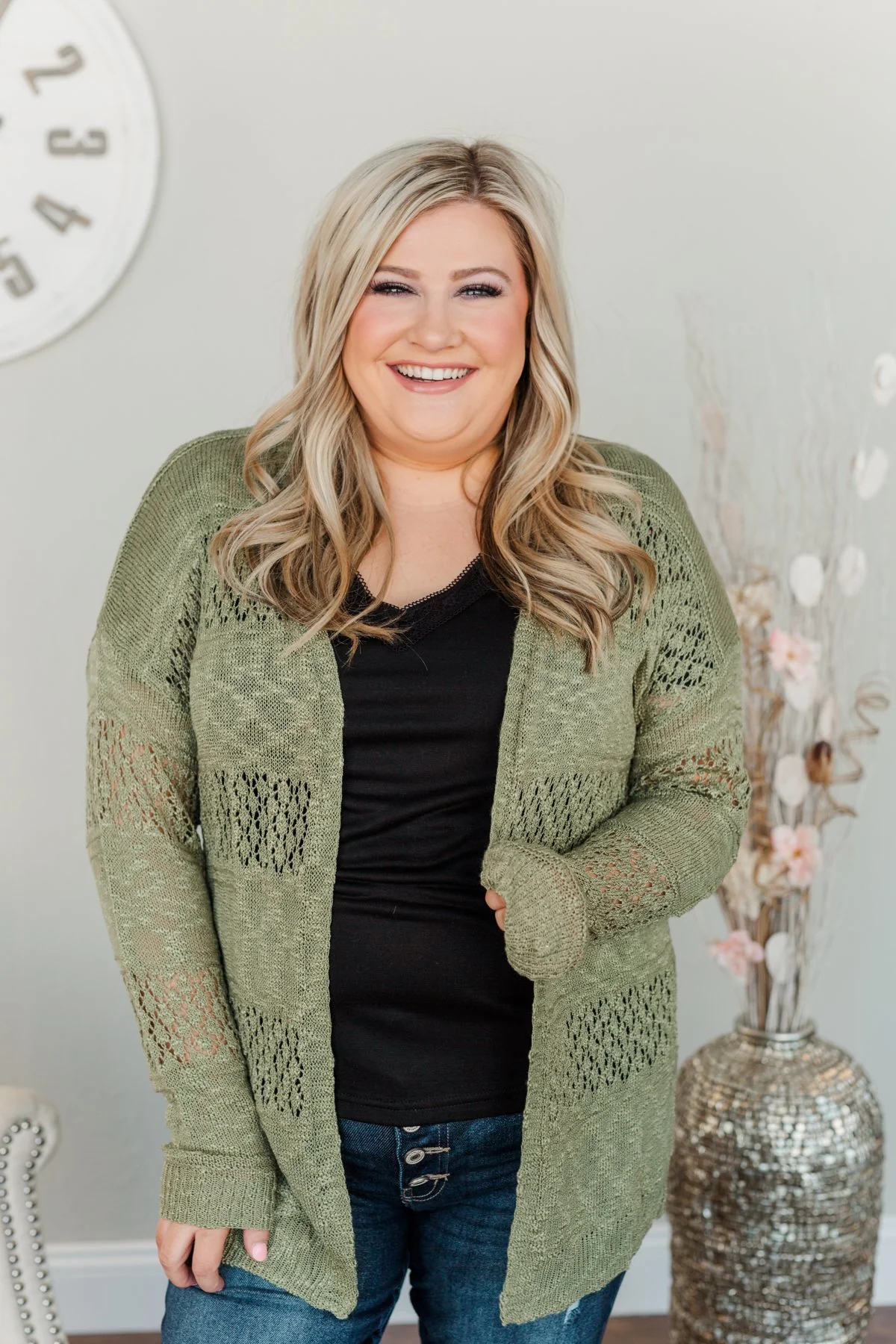 Lovely Life To Live Open Knit Cardigan- Sage - Image 10
