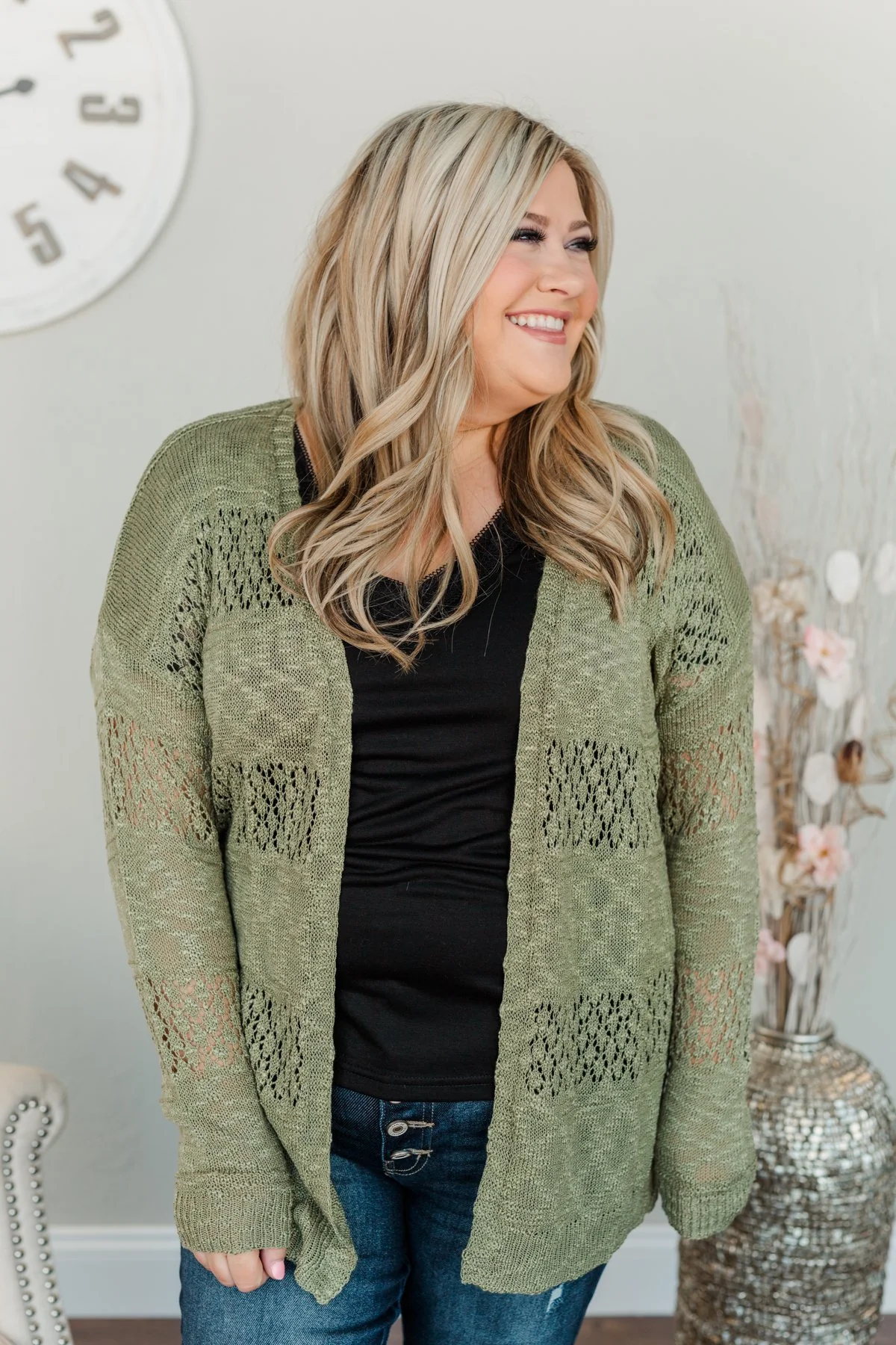 Lovely Life To Live Open Knit Cardigan- Sage - Image 13