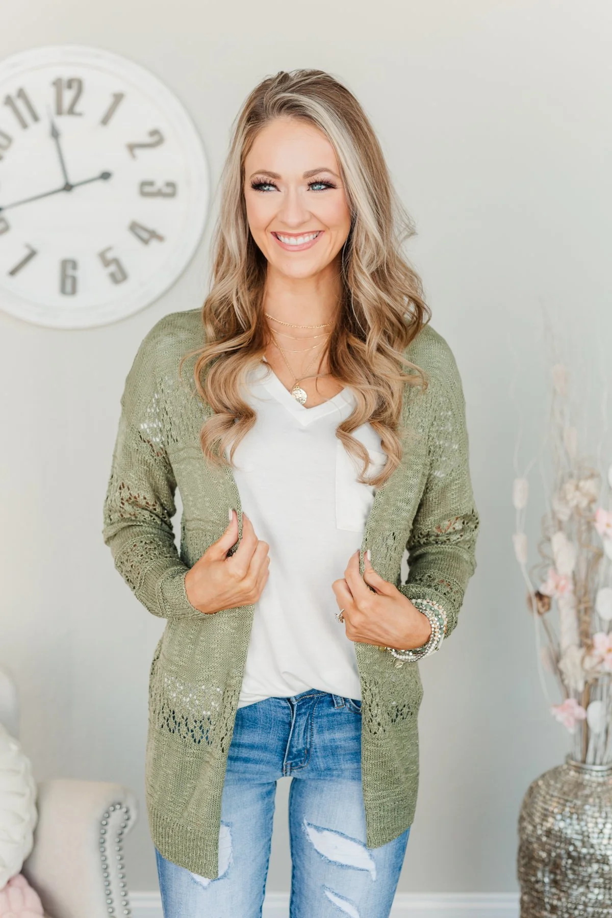 Lovely Life To Live Open Knit Cardigan- Sage - Image 5