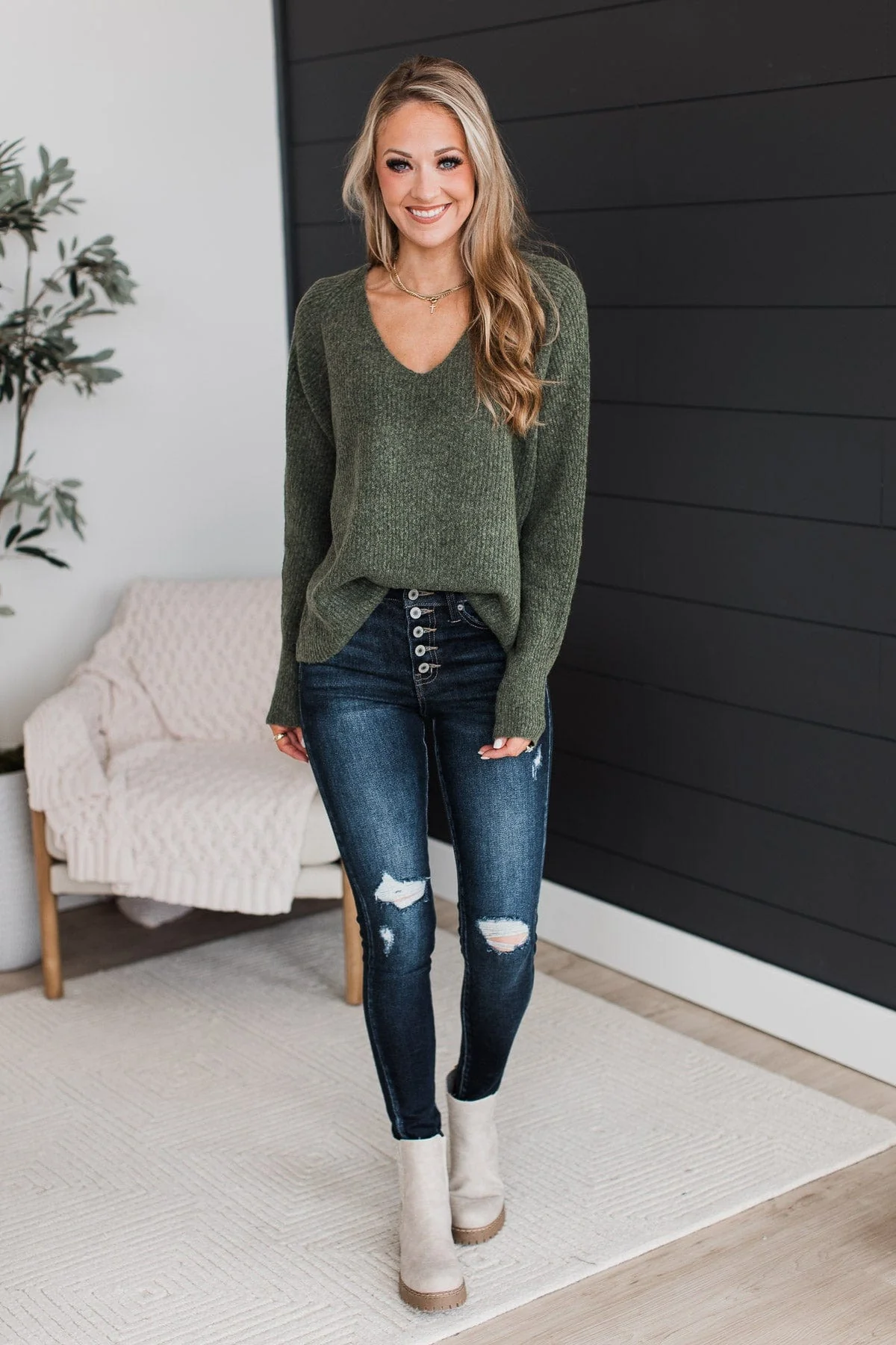 Lovely Meeting You Knit Sweater- Olive - Image 3