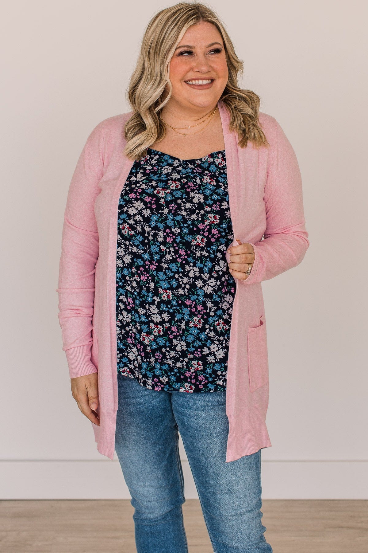 Lovely New Day Open Front Knit Cardigan- Light Pink - Image 2