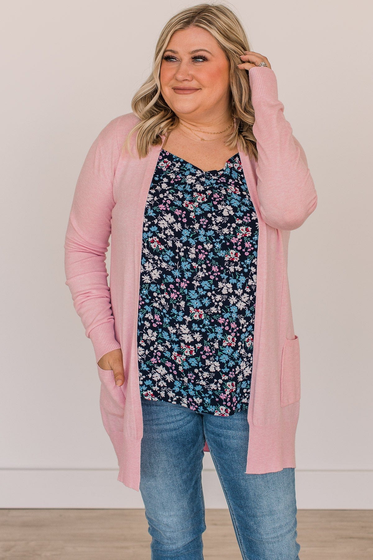 Lovely New Day Open Front Knit Cardigan- Light Pink - Image 4