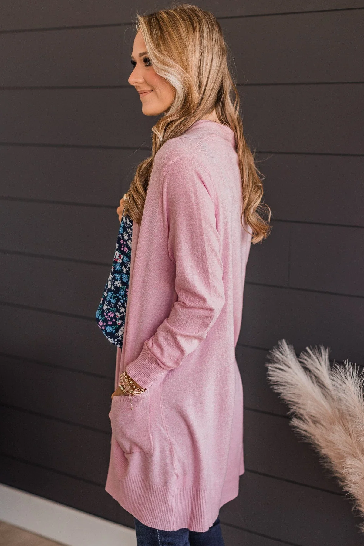 Lovely New Day Open Front Knit Cardigan- Light Pink - Image 6