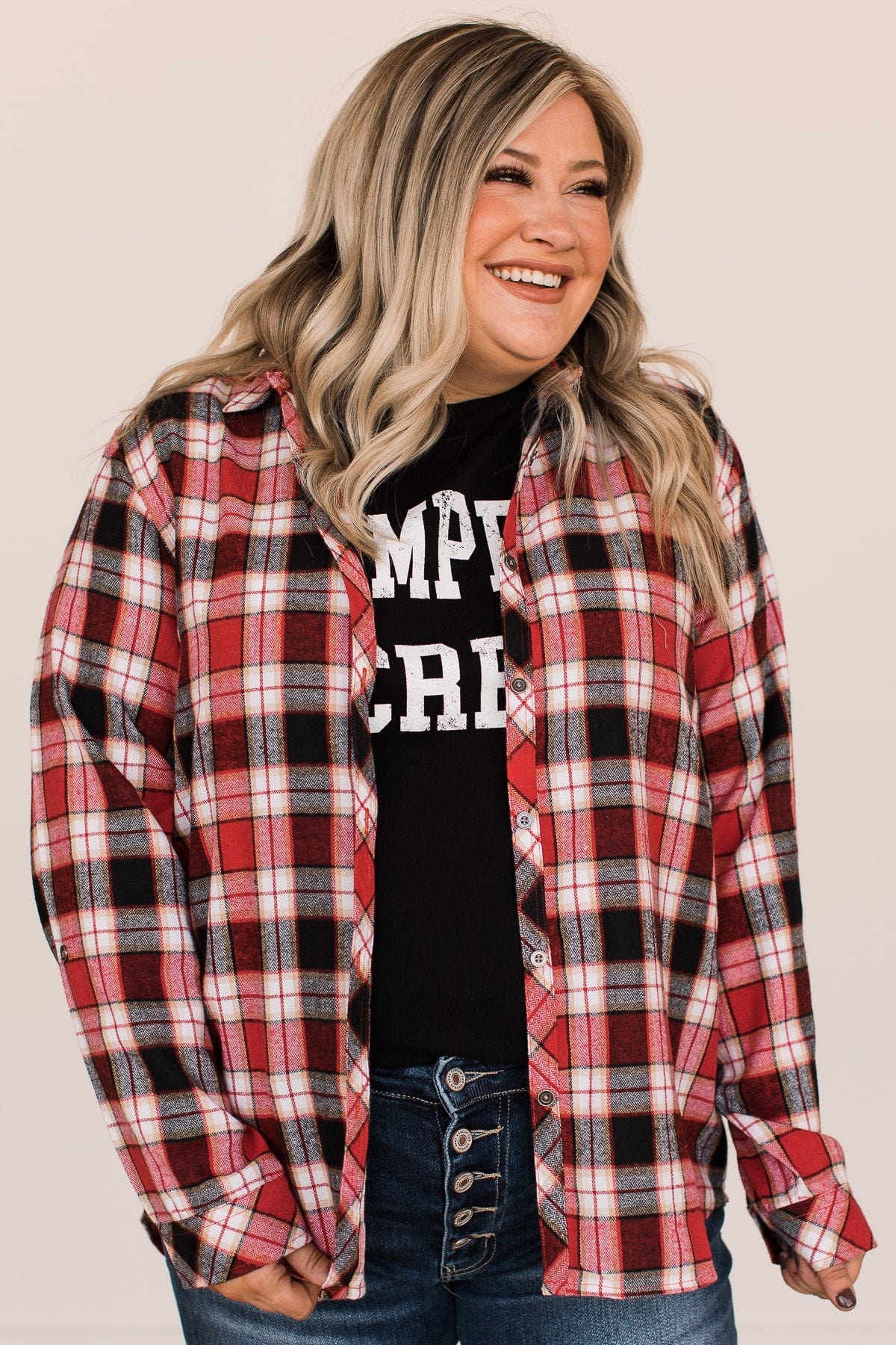 Lovely Seeing You Button Down Flannel- Red & Black - Image 2