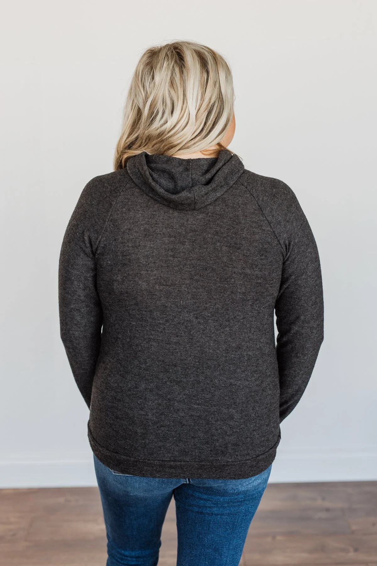 Lovely Wayfarer Aztec Cowl Neck Sweatshirt- Charcoal, Ivory, & Peach - Image 13