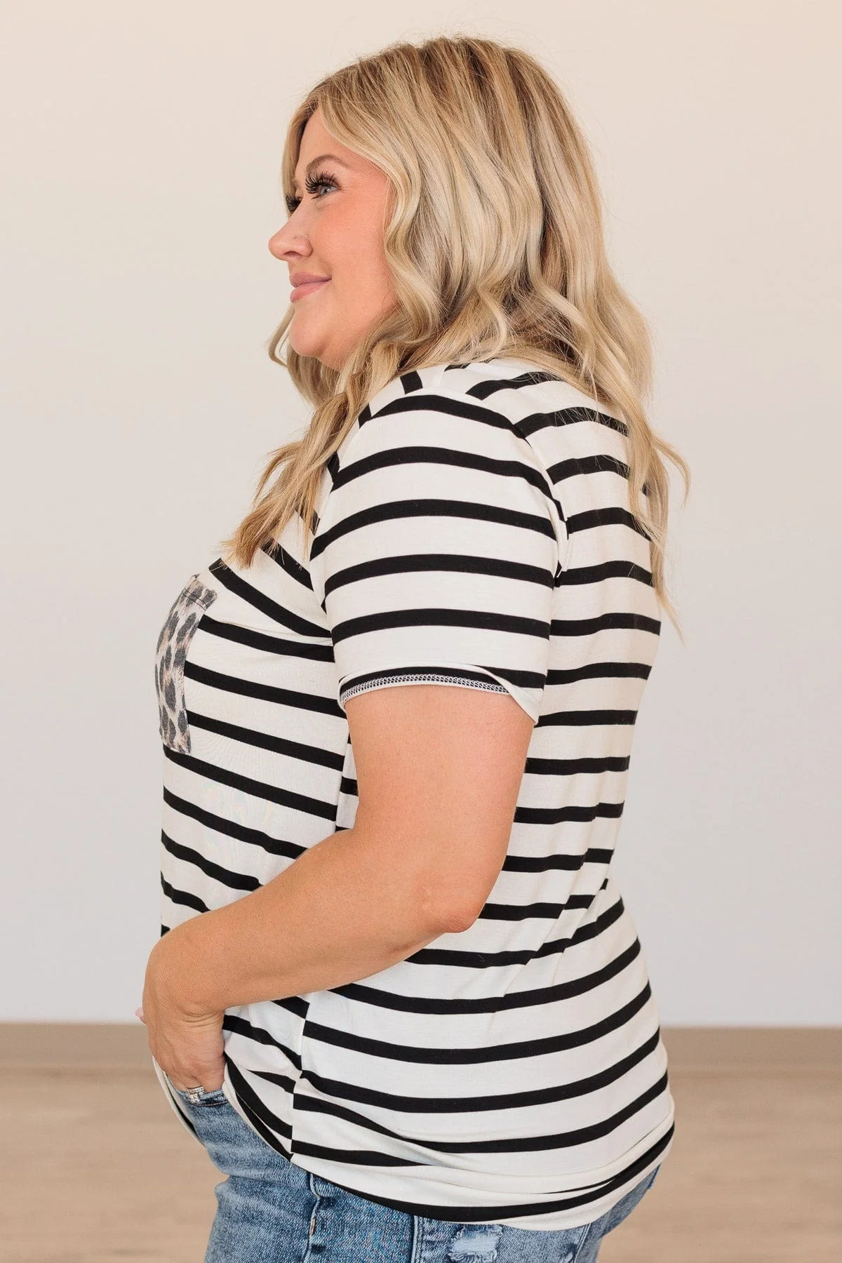 Love's Embrace Striped Leopard Pocket Top- Black - Image 7