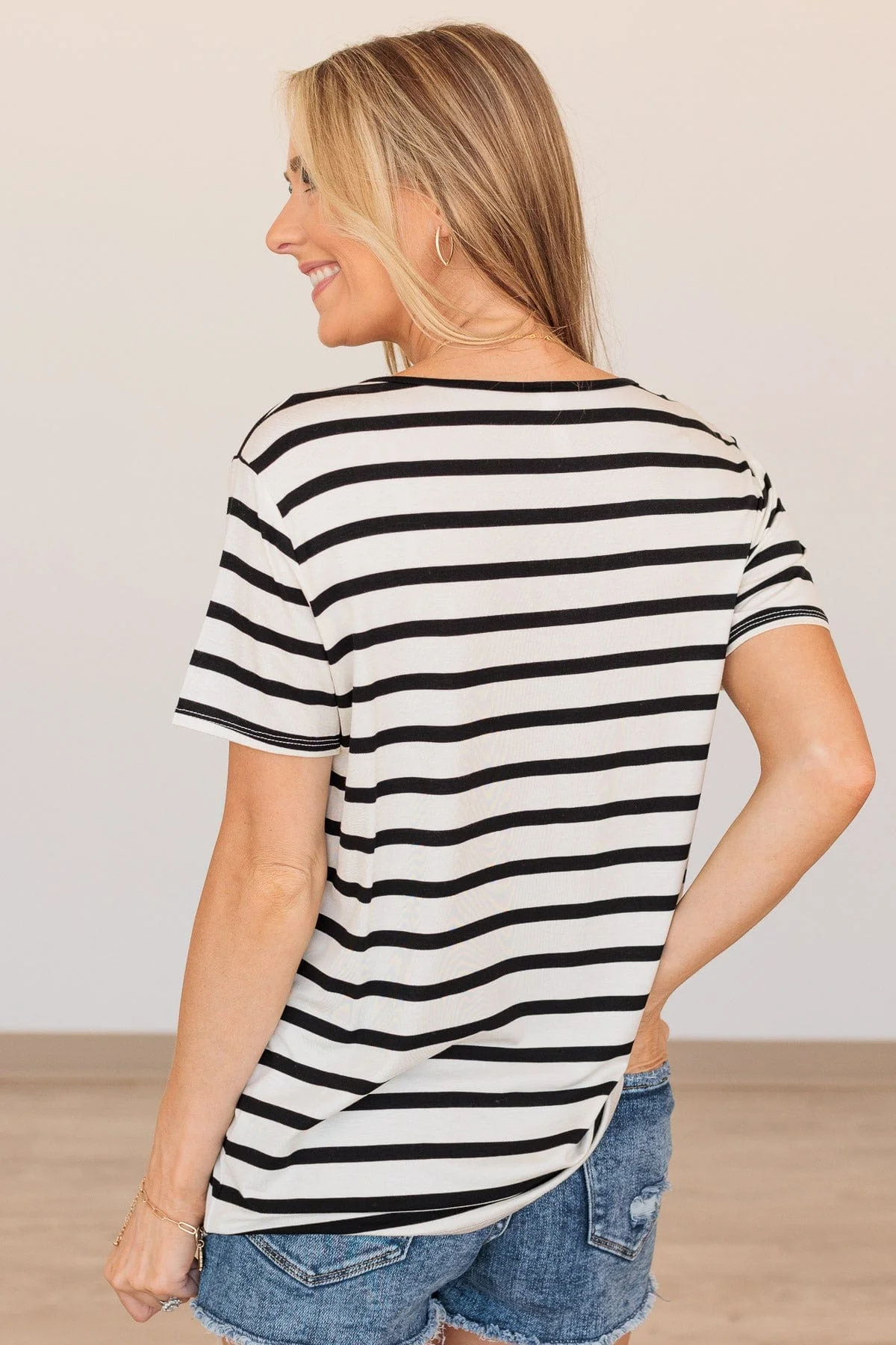 Love's Embrace Striped Leopard Pocket Top- Black - Image 8