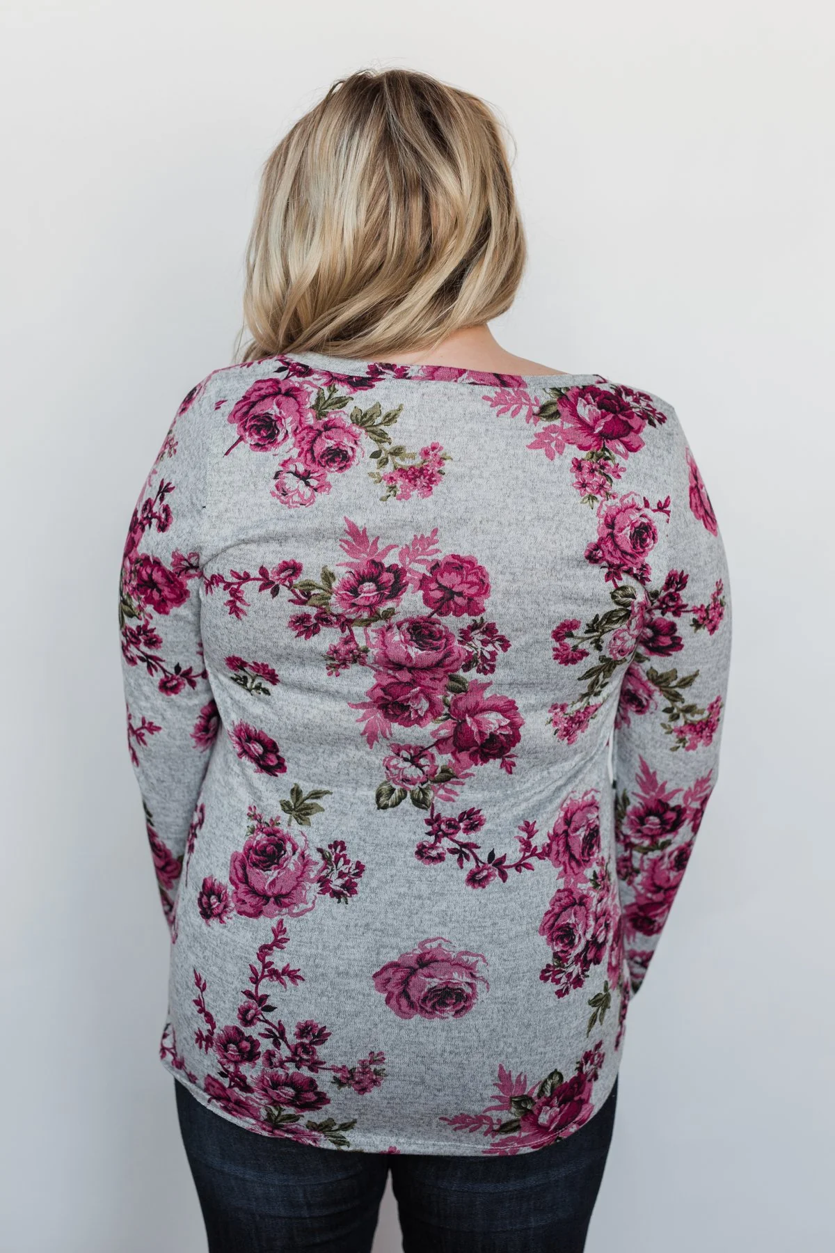 Love's in the Air Floral Pullover Top- Grey & Pink - Image 7