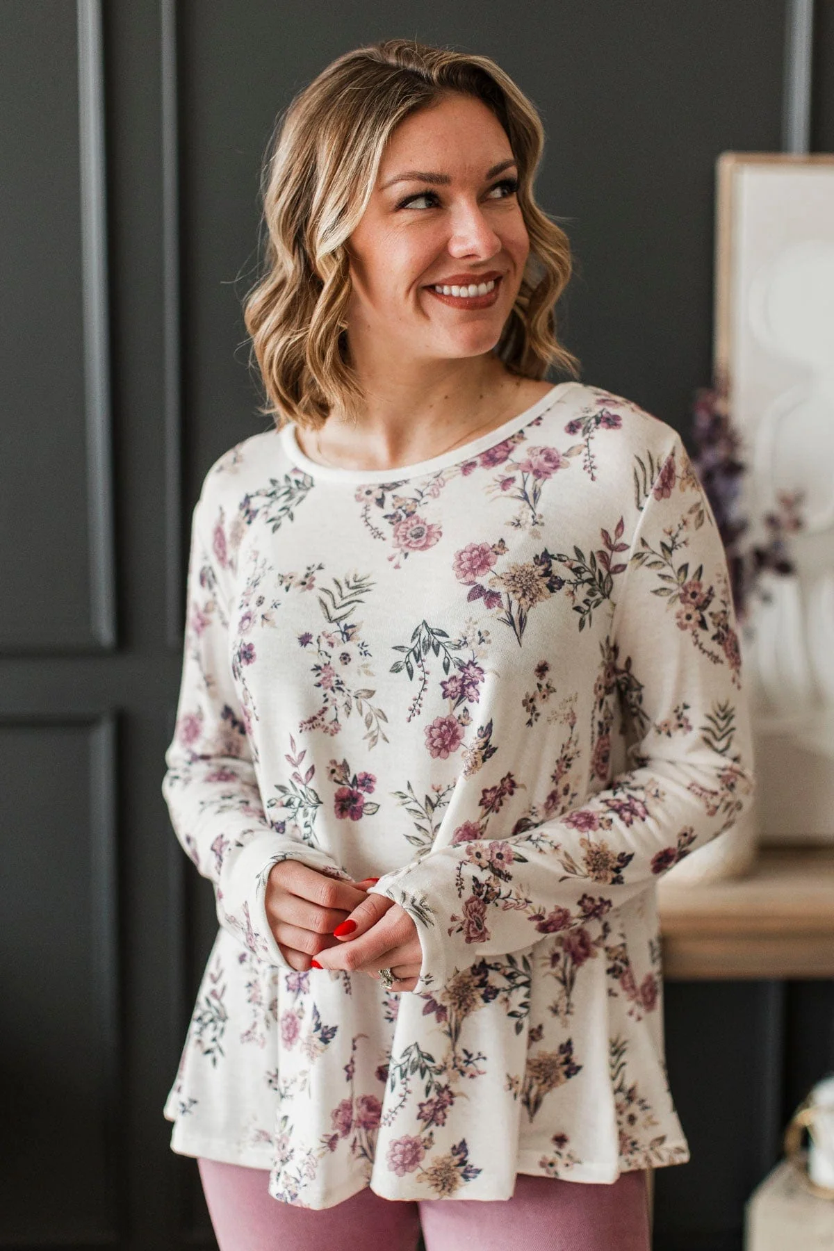 Loving Affection Long Sleeve Floral Top- Ivory - Image 4