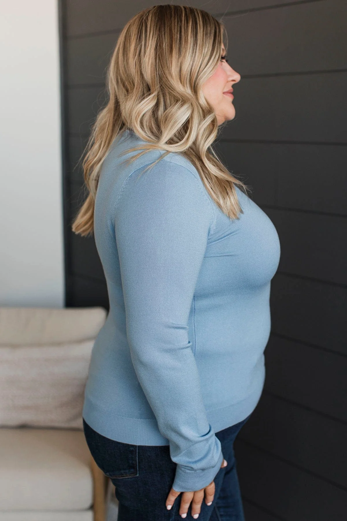 Loving Devotions Knit Sweater- Chambray - Image 5