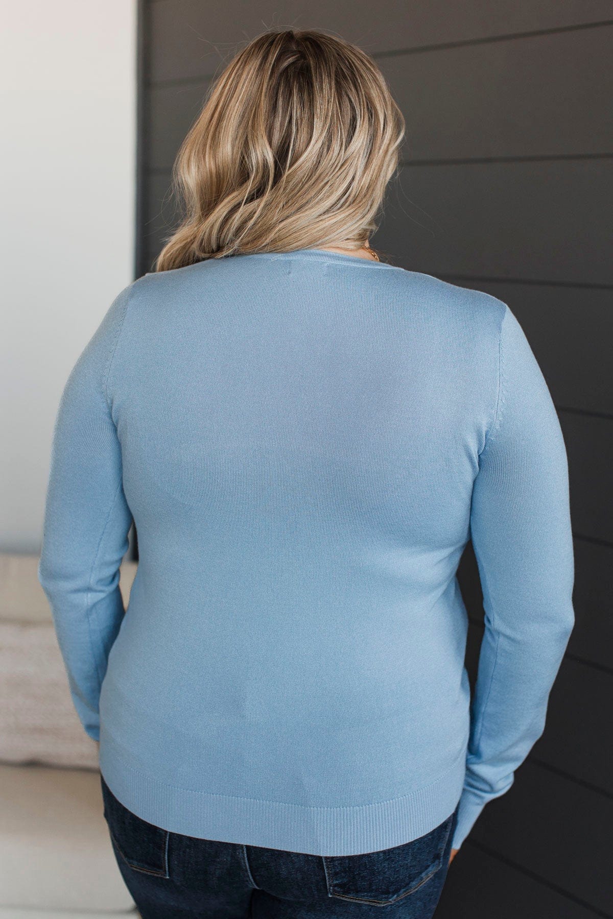 Loving Devotions Knit Sweater- Chambray - Image 7