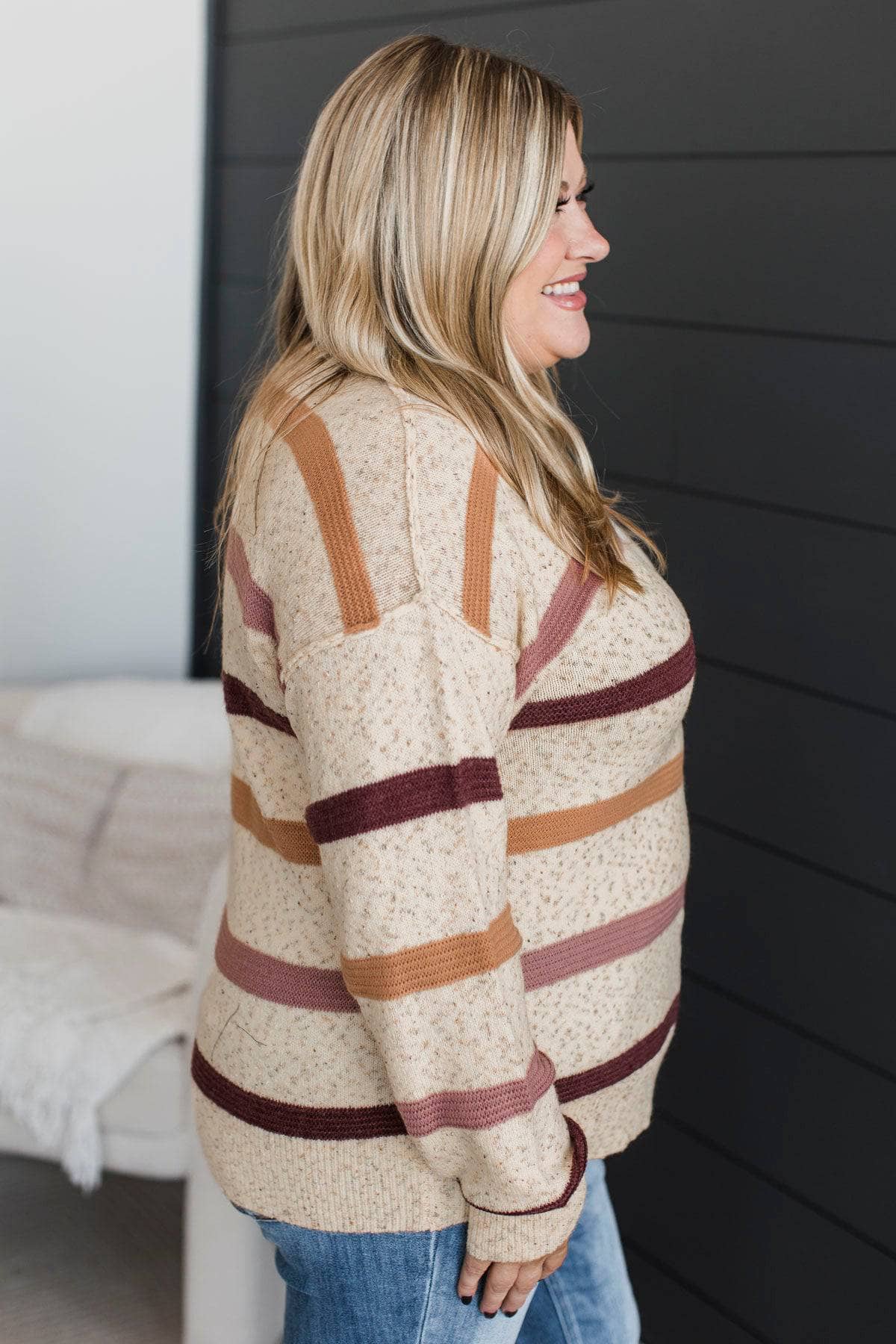 Loving Easy Sprinkled Knit Striped Sweater- Oatmeal & Rose - Image 6