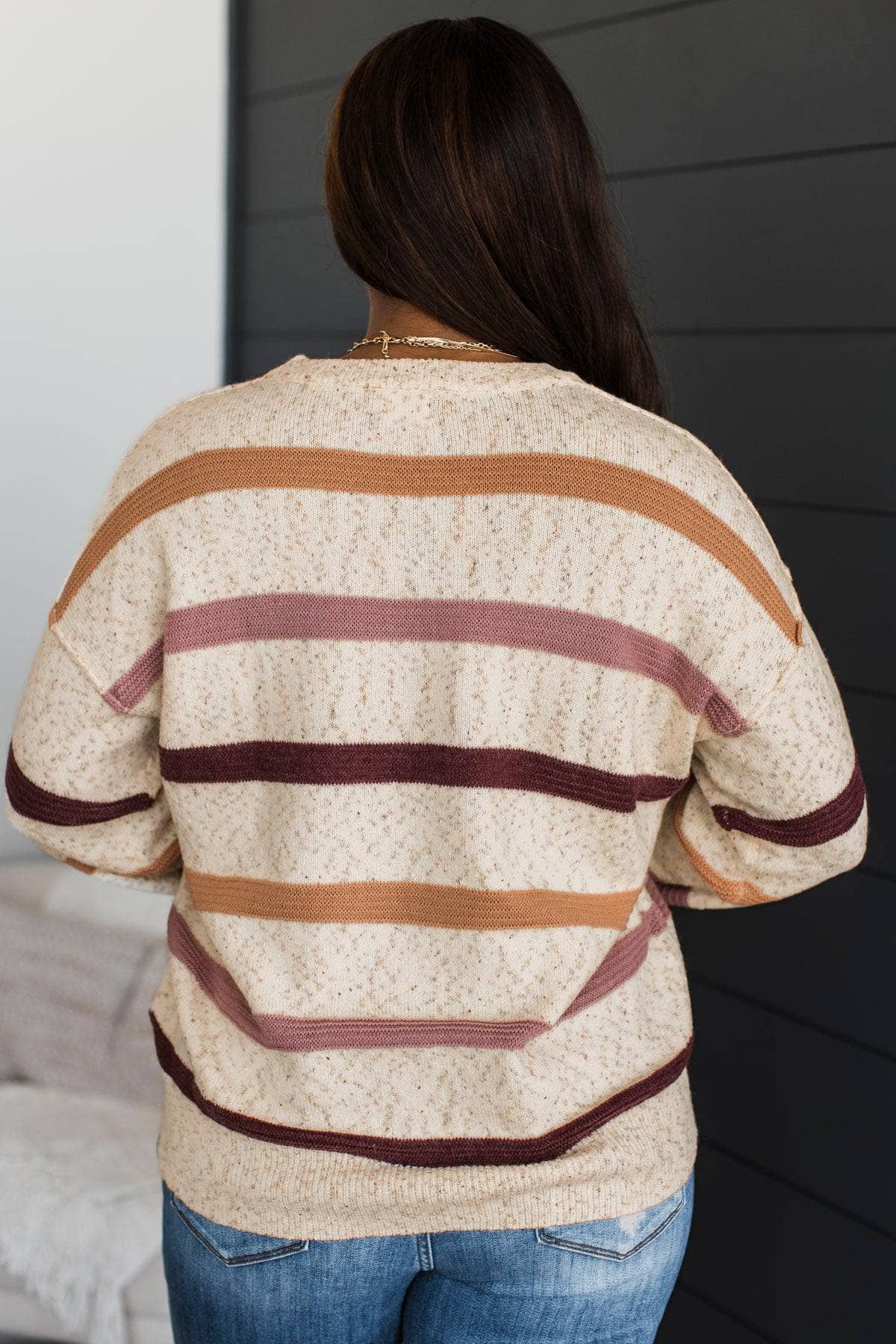 Loving Easy Sprinkled Knit Striped Sweater- Oatmeal & Rose - Image 8