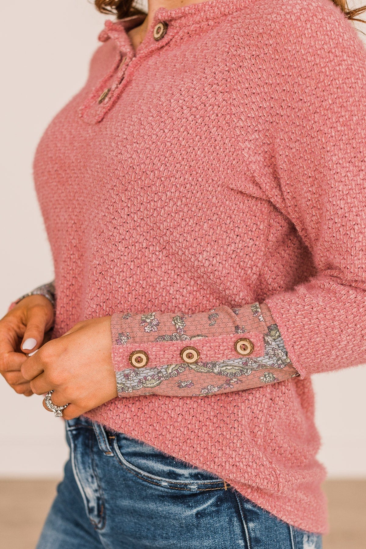 Loving Feelings Button Knit Top- Dusty Rose - Image 3