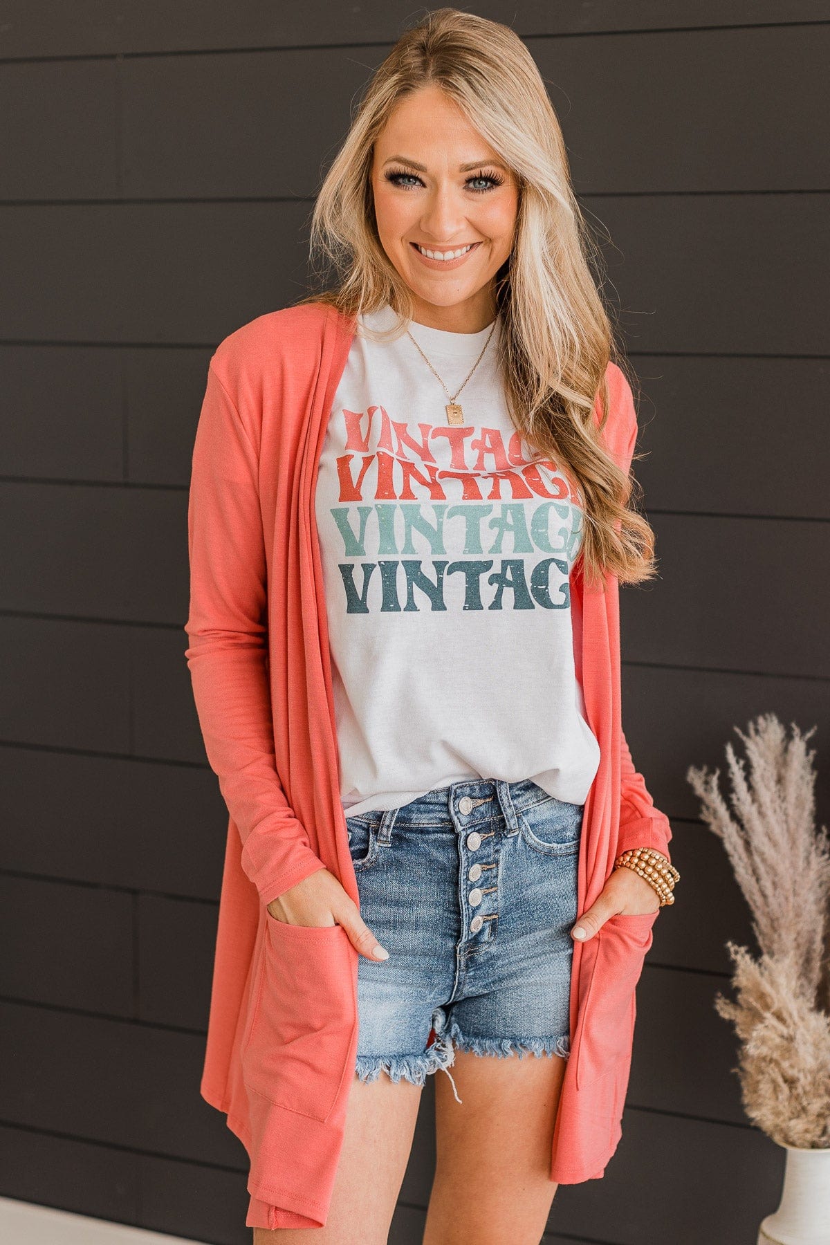 Loving It All Knit Cardigan- Coral - Image 4