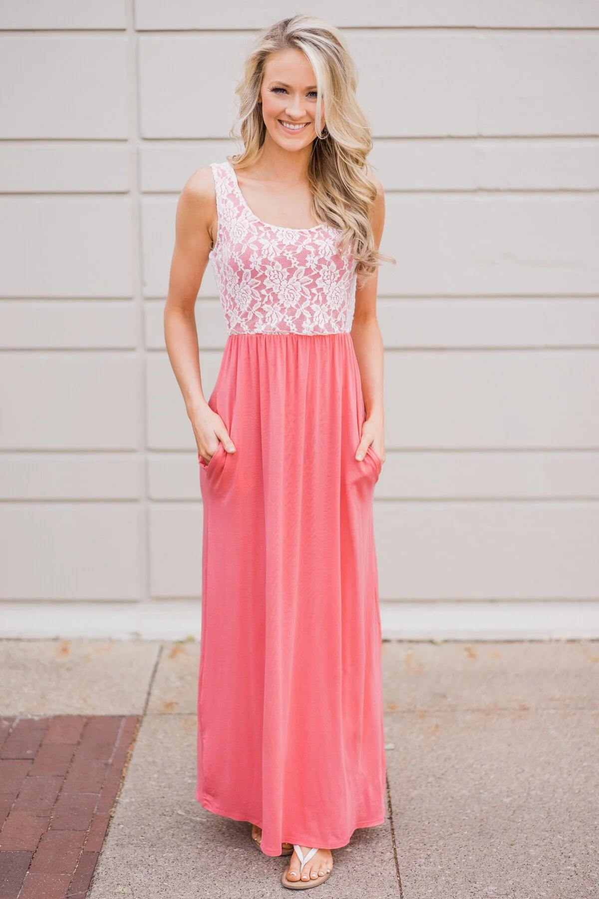 Loving Lace Maxi Dress- Melon Pink - Image 2