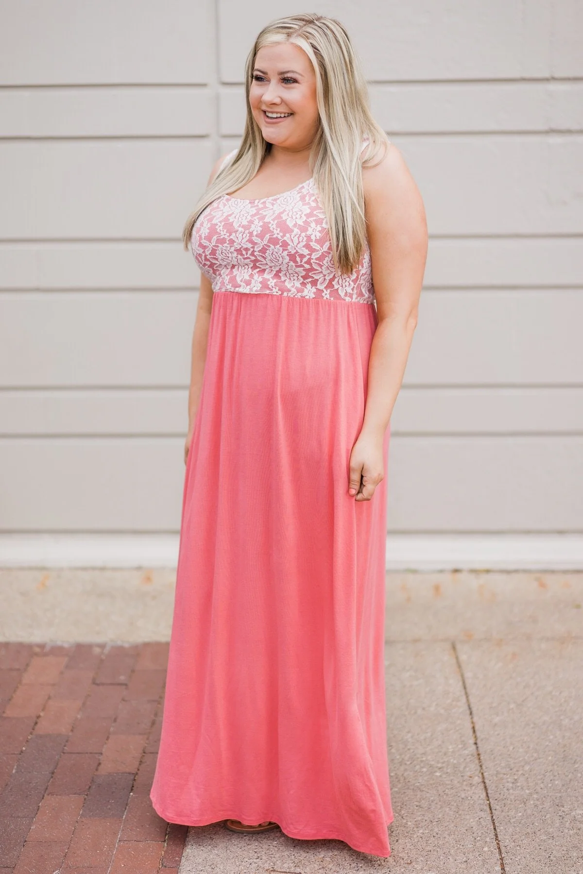 Loving Lace Maxi Dress- Melon Pink - Image 5
