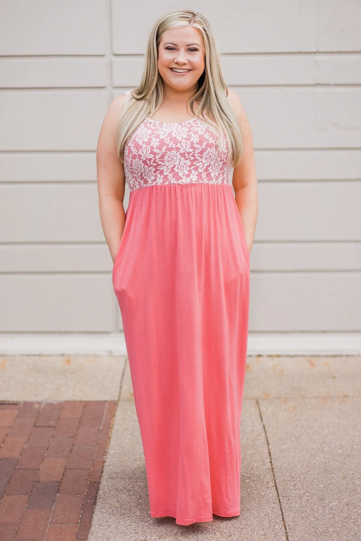 Loving Lace Maxi Dress- Melon Pink - Image 6