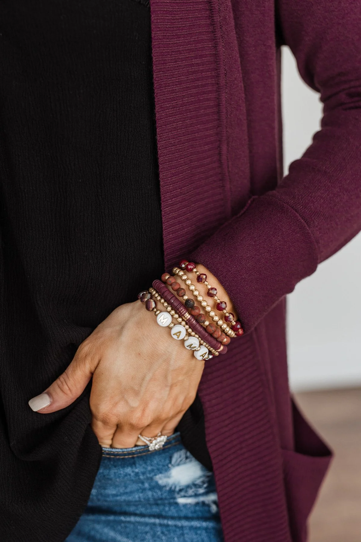 Loving My "Mama" 6-Piece Bracelet Set- Burgundy