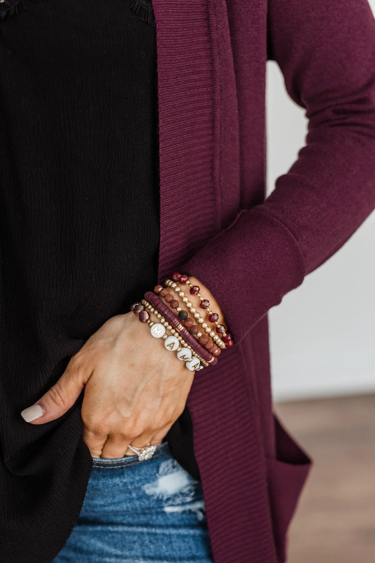 Loving My "Mama" 6-Piece Bracelet Set- Burgundy - Image 2