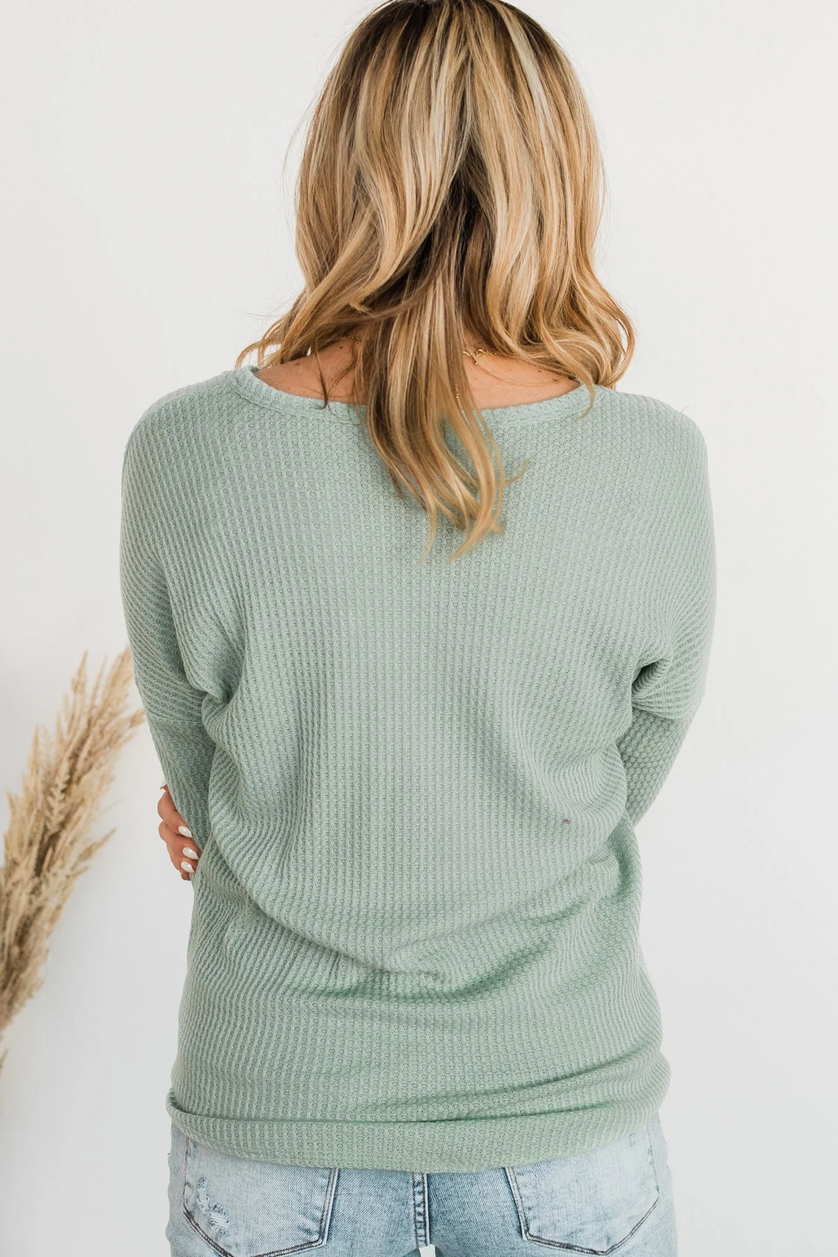 Loving You Thermal Button Knot Top- Light Sage - Image 7
