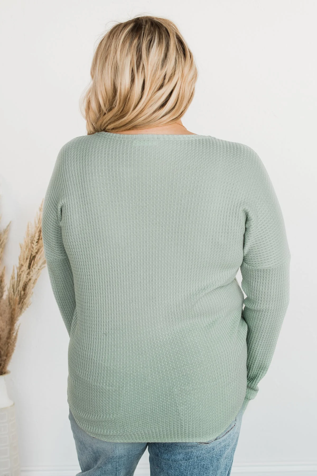 Loving You Thermal Button Knot Top- Light Sage - Image 8