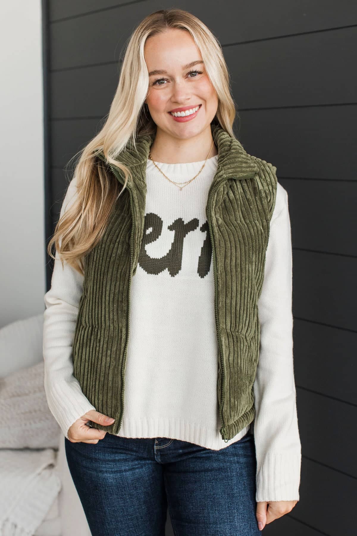 Lovingly Yours Ribbed Puffer Vest- Olive