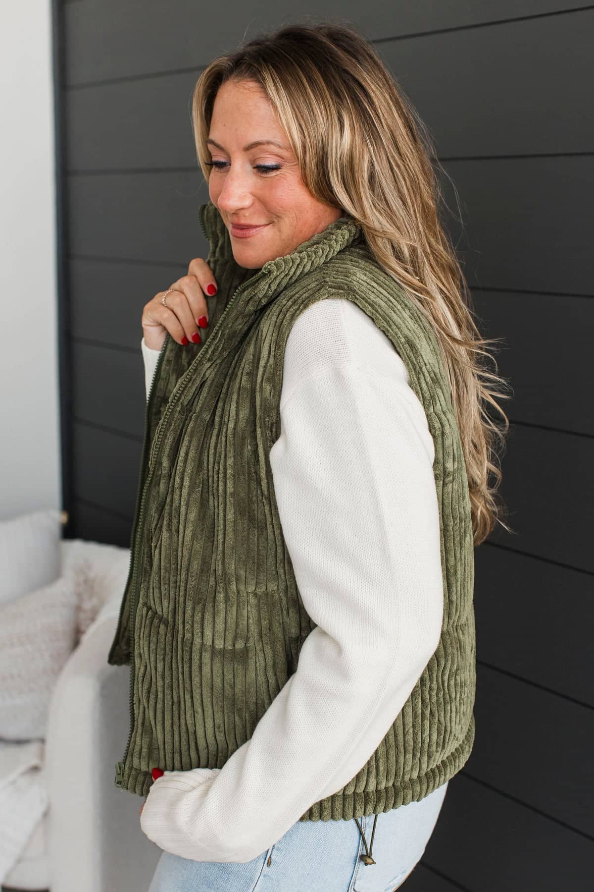 Lovingly Yours Ribbed Puffer Vest- Olive - Image 5