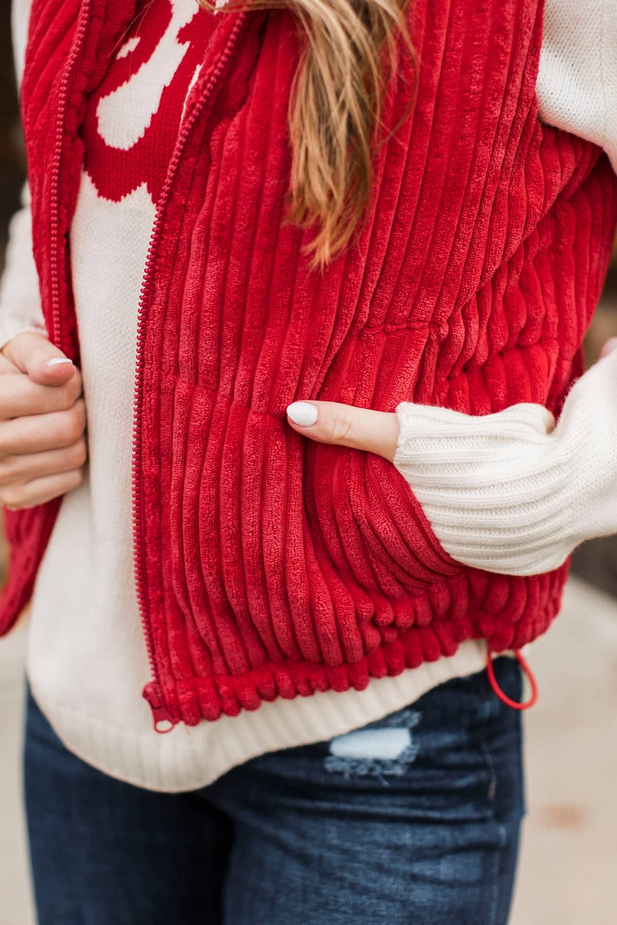 Lovingly Yours Ribbed Puffer Vest- Red - Image 4