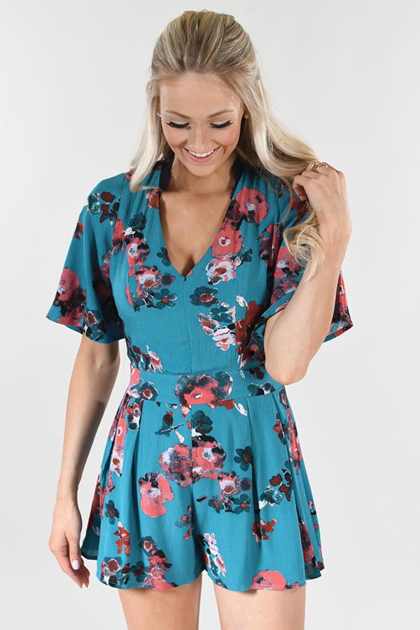 LovPosh Teal Floral Romper - Image 2