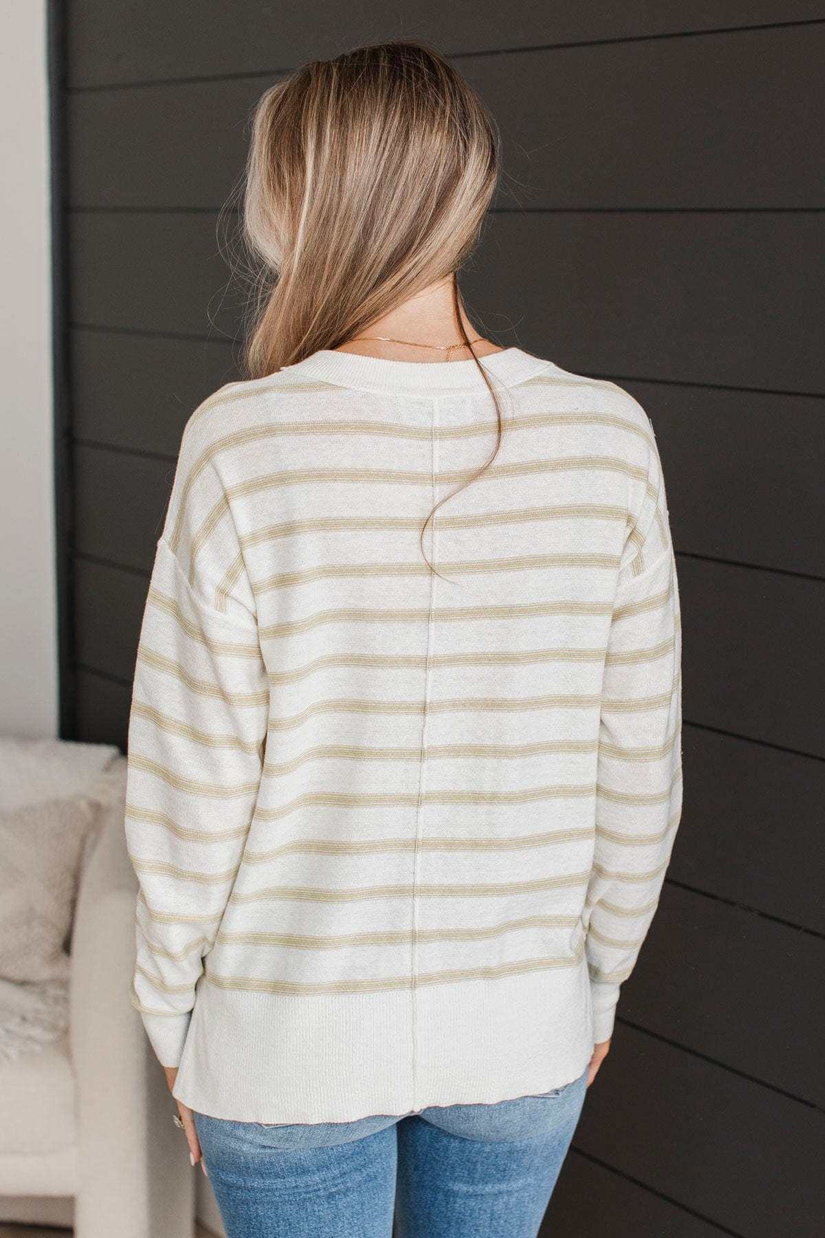 Luckily In Love Striped Sweater- Ivory & Sage - Image 7