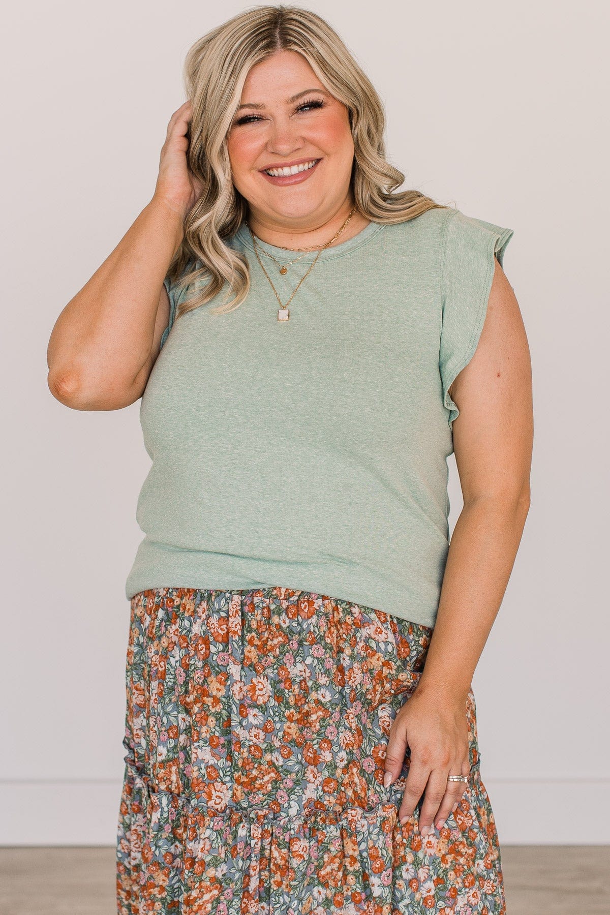 Lucky You Ruffle Sleeve Top- Sage - Image 2