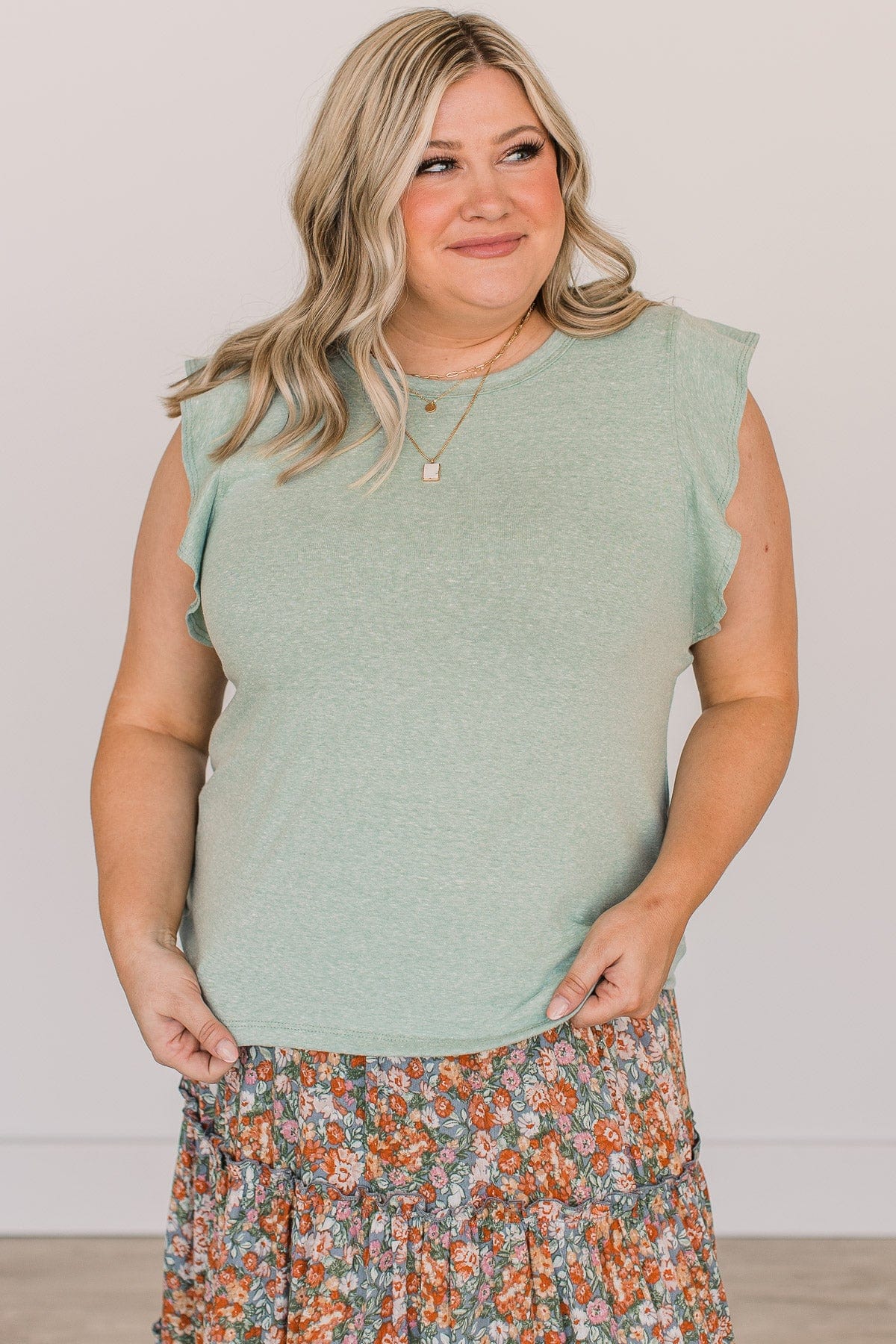 Lucky You Ruffle Sleeve Top- Sage - Image 4