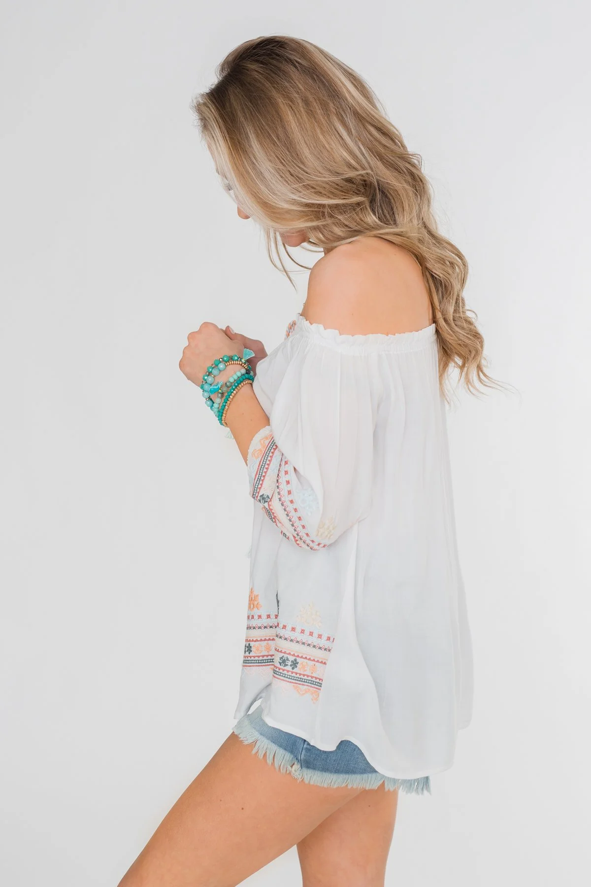 Lyric to My Heart Off The Shoulder Embroider Top- Ivory - Image 11