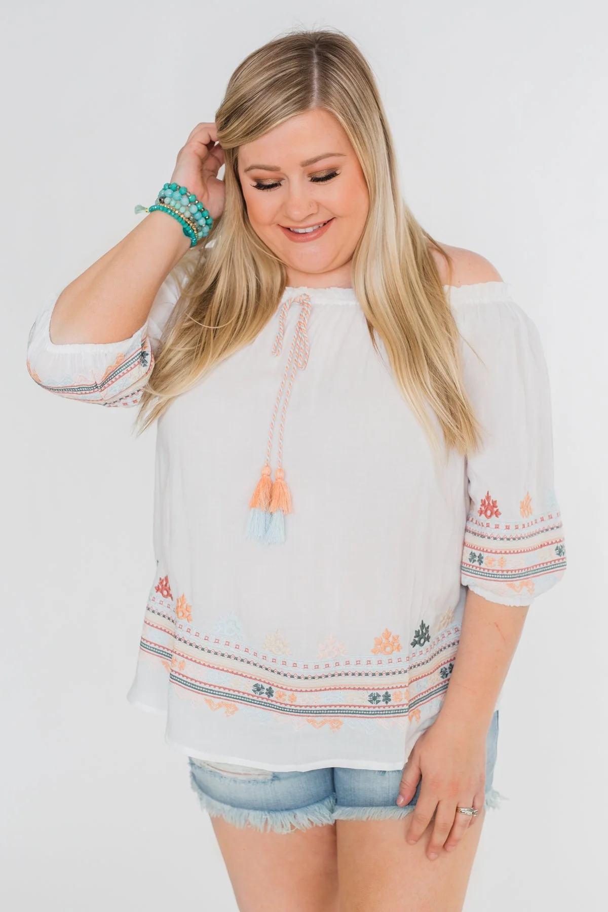 Lyric to My Heart Off The Shoulder Embroider Top- Ivory - Image 8