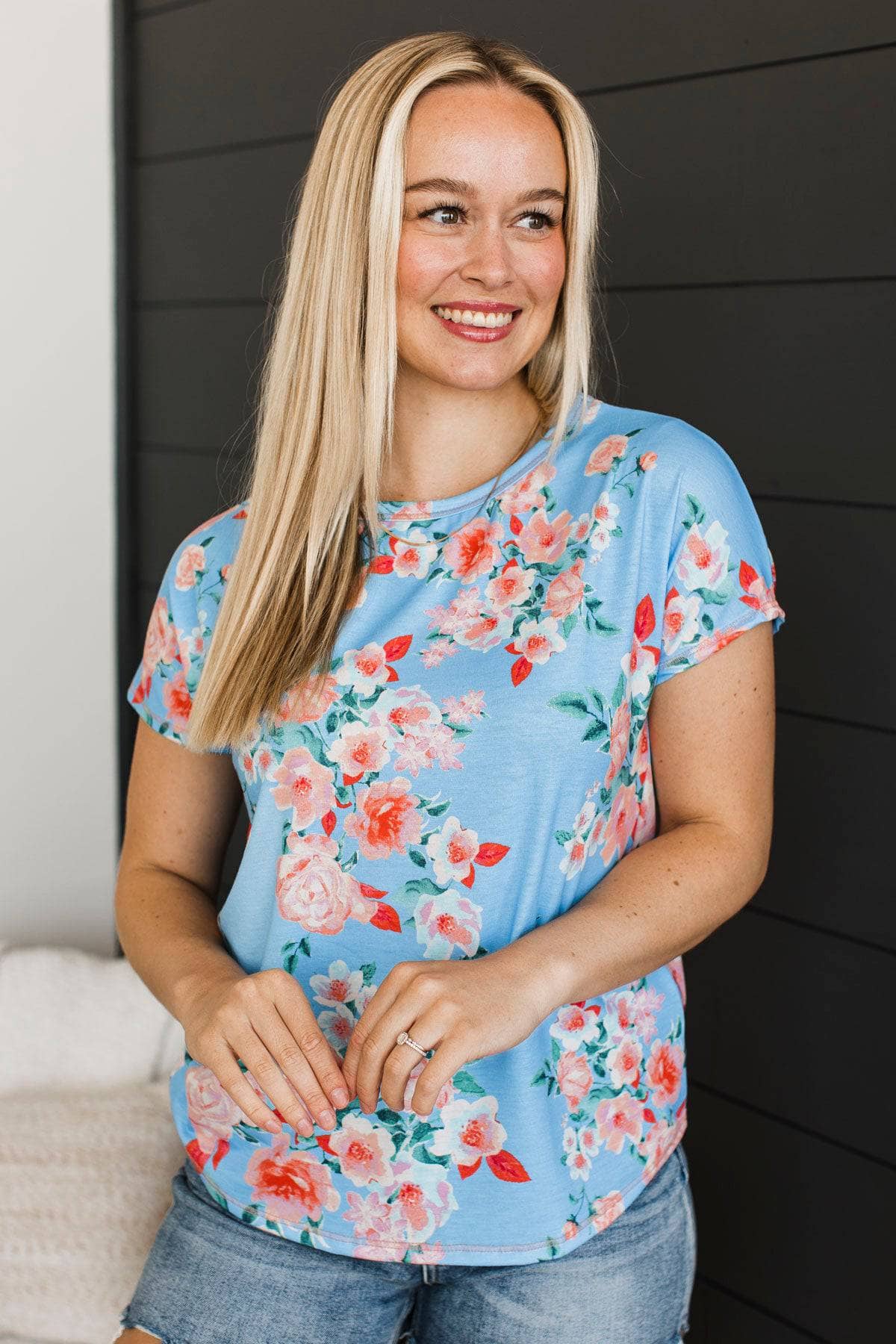 Lyrics Of Life Floral Top- Sky Blue - Image 3