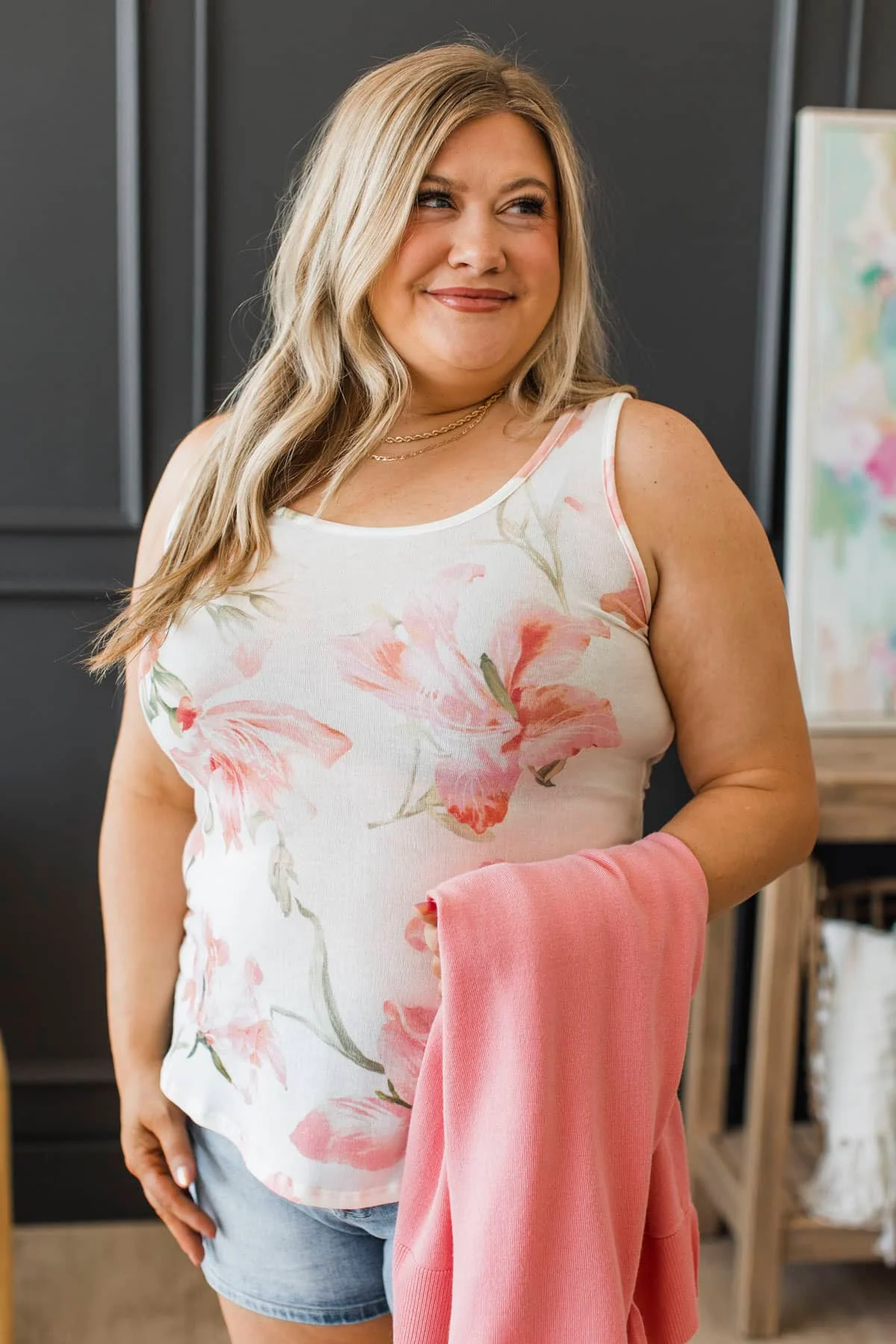 Made For Magic Floral Tank Top- Ivory & Coral