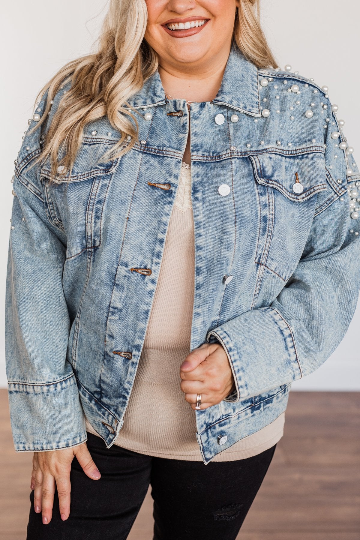 Made For The Spotlight Embellished Jean Jacket- Light Wash - Image 3