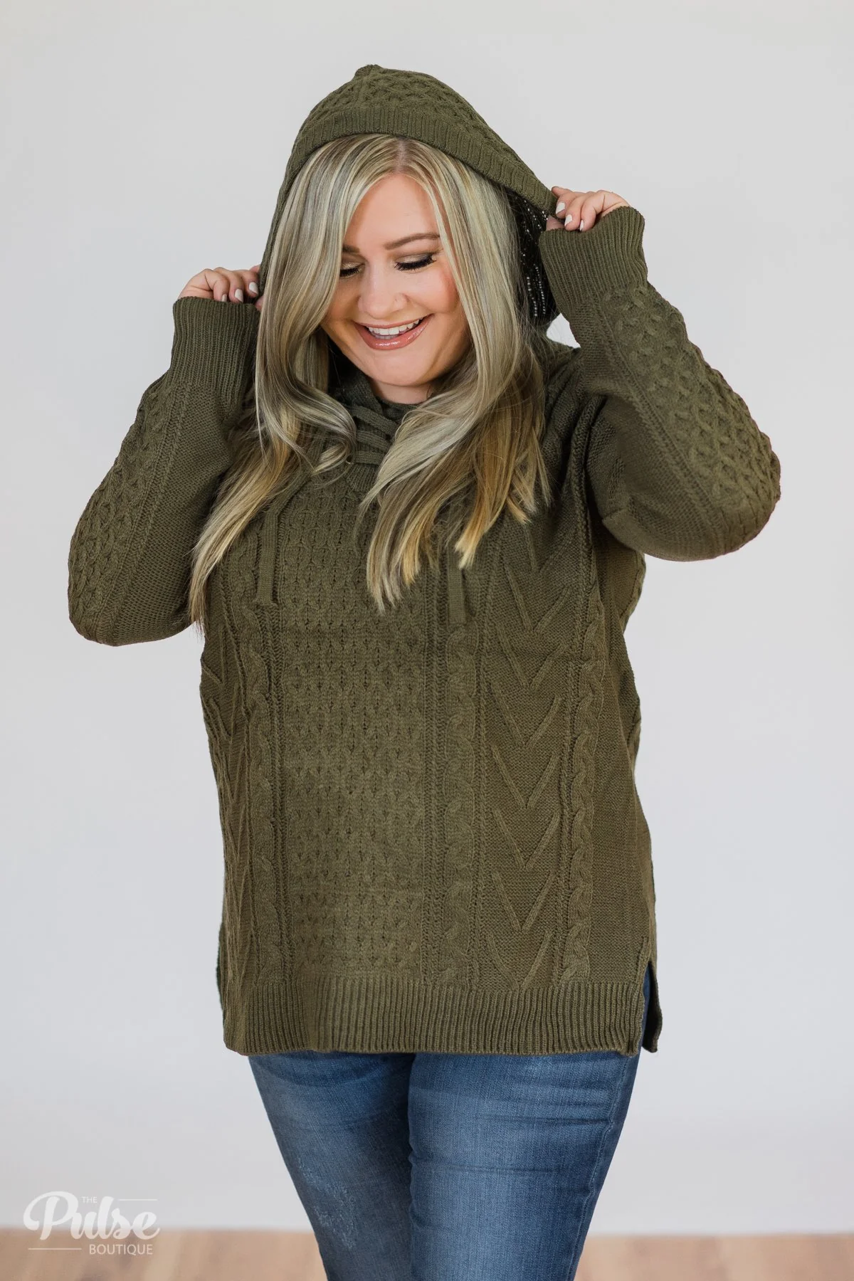 Stay Awhile Lace Up Hooded Sweater- Forest - Image 11