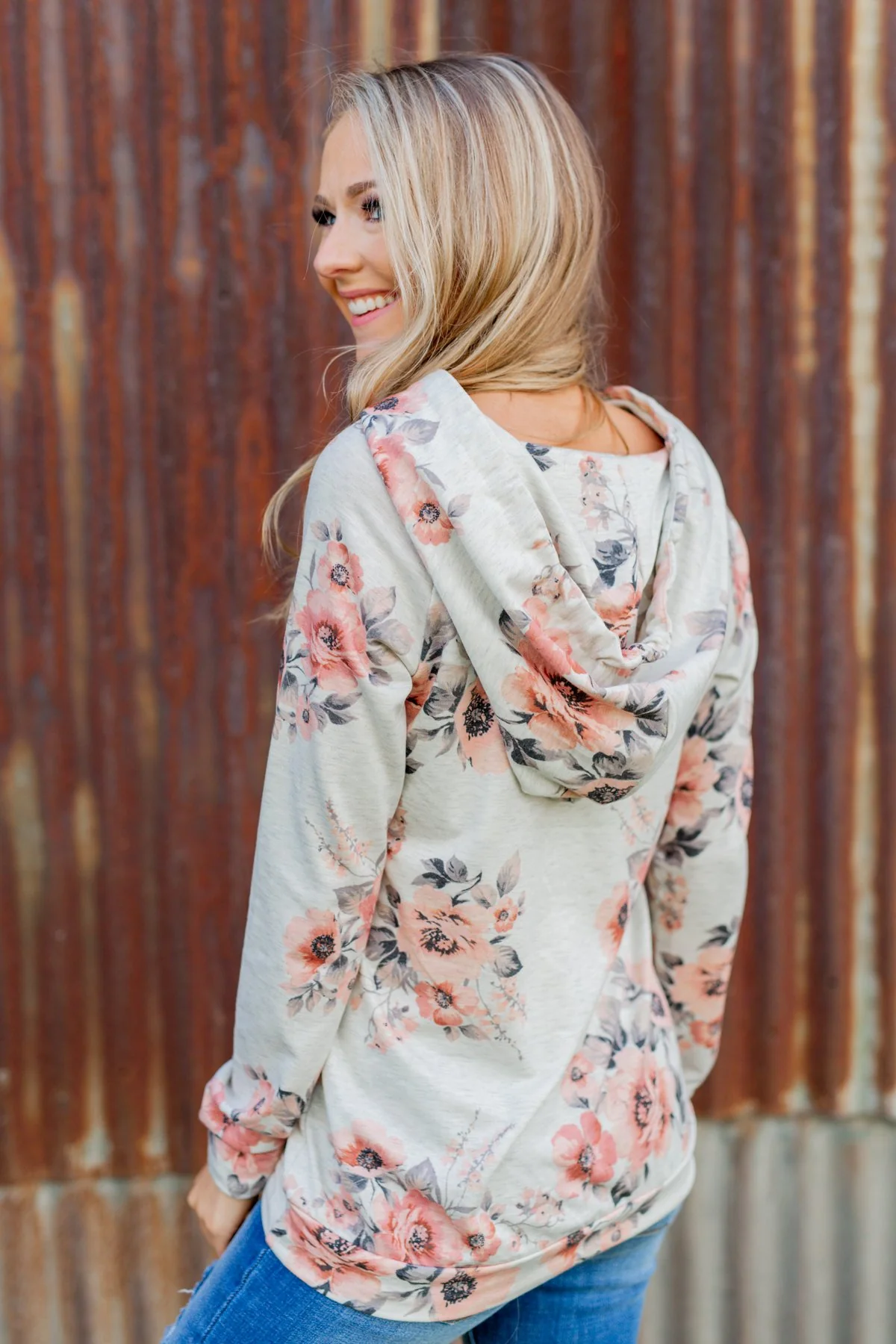 Made My Day Floral Drawstring Hoodie- Heathered Oatmeal - Image 17