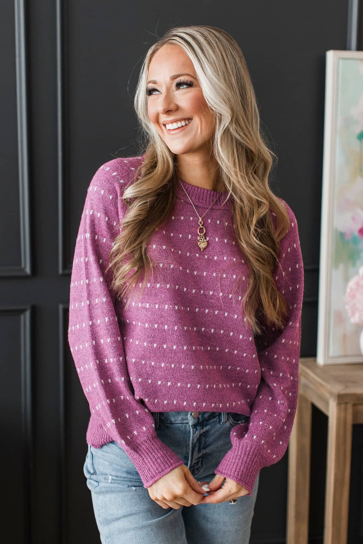 Made My Mark Striped Knit Sweater- Magenta