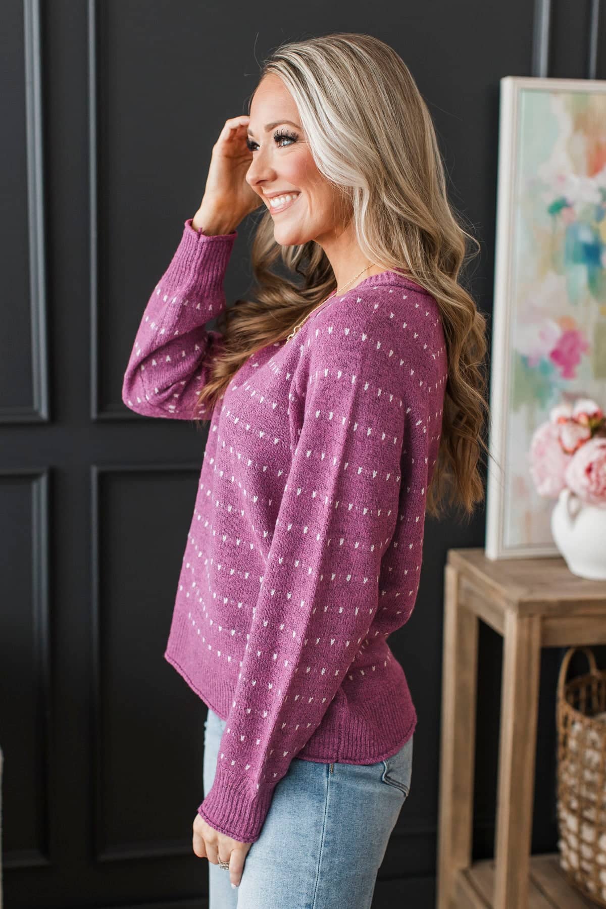 Made My Mark Striped Knit Sweater- Magenta - Image 7