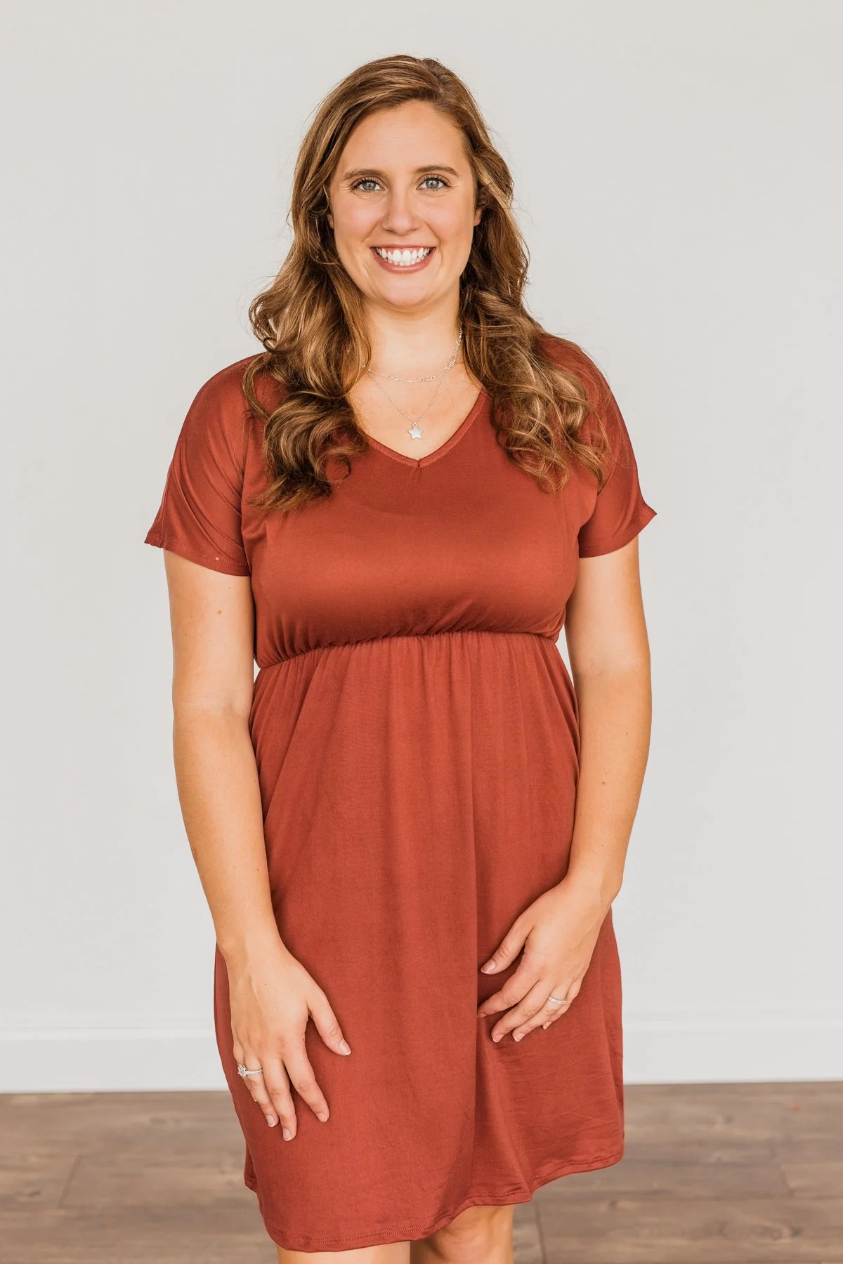 Made Of Magic V-Neck Dress- Deep Rust - Image 3
