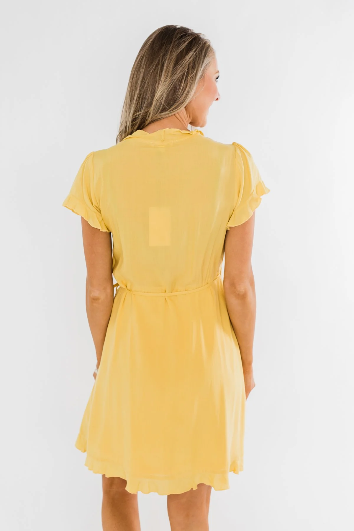 Made To Be Mine Ruffle Wrap Dress- Yellow - Image 6