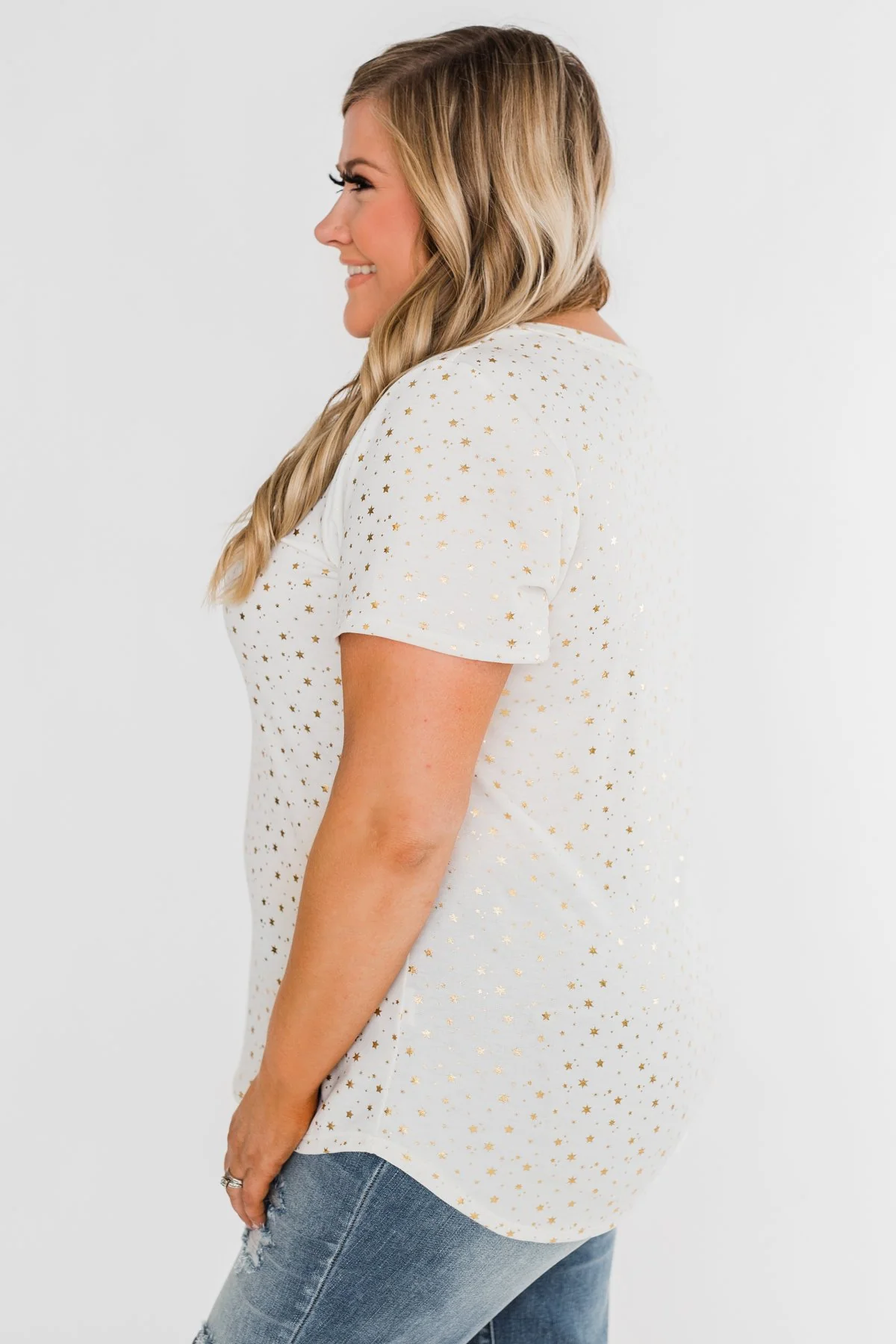 Made To Shine Short Sleeve Star Top- Ivory & Gold - Image 11