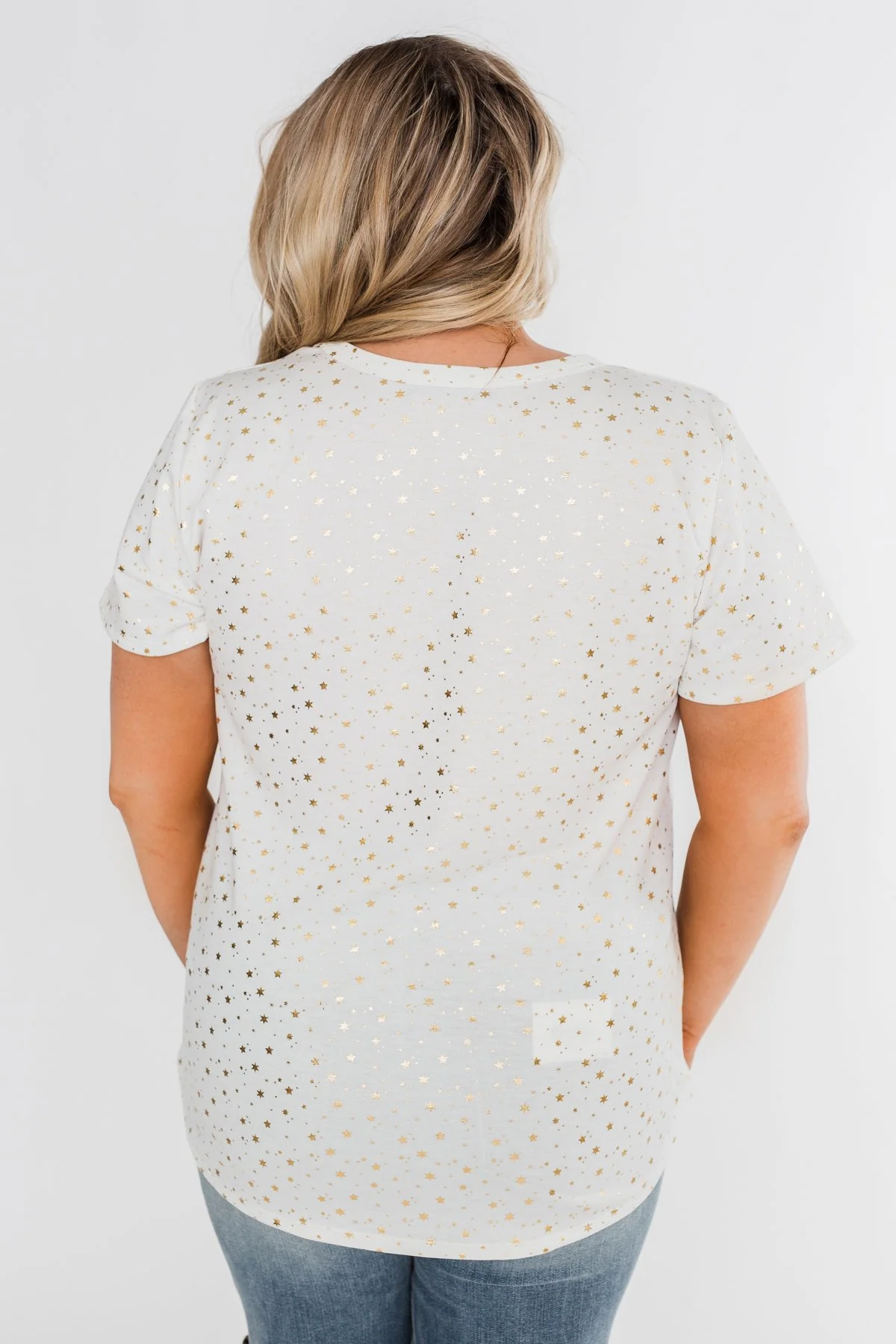 Made To Shine Short Sleeve Star Top- Ivory & Gold - Image 12