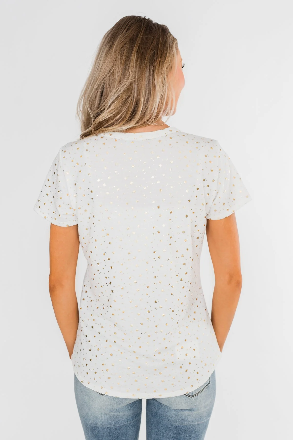 Made To Shine Short Sleeve Star Top- Ivory & Gold - Image 13