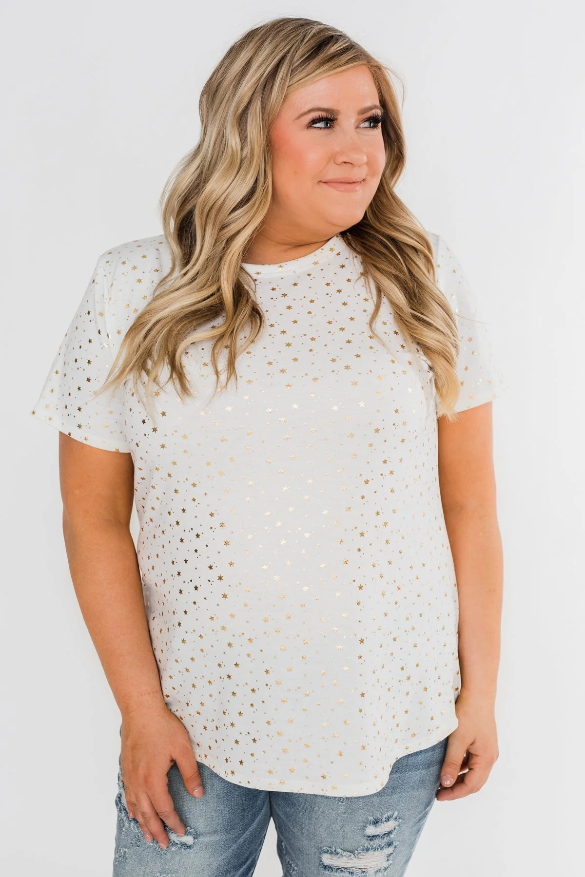 Made To Shine Short Sleeve Star Top- Ivory & Gold - Image 8