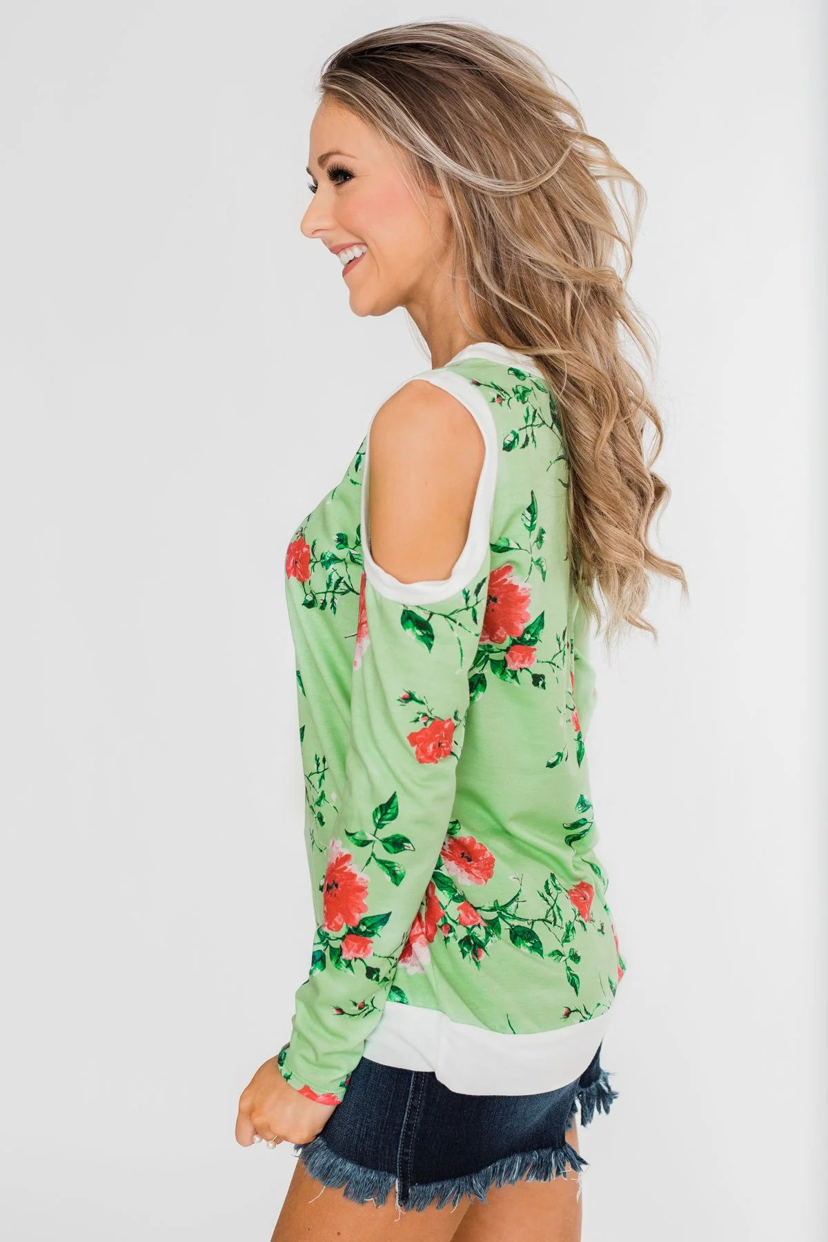 Made to Stand Out Floral Cold Shoulder Top- Shamrock Green - Image 10
